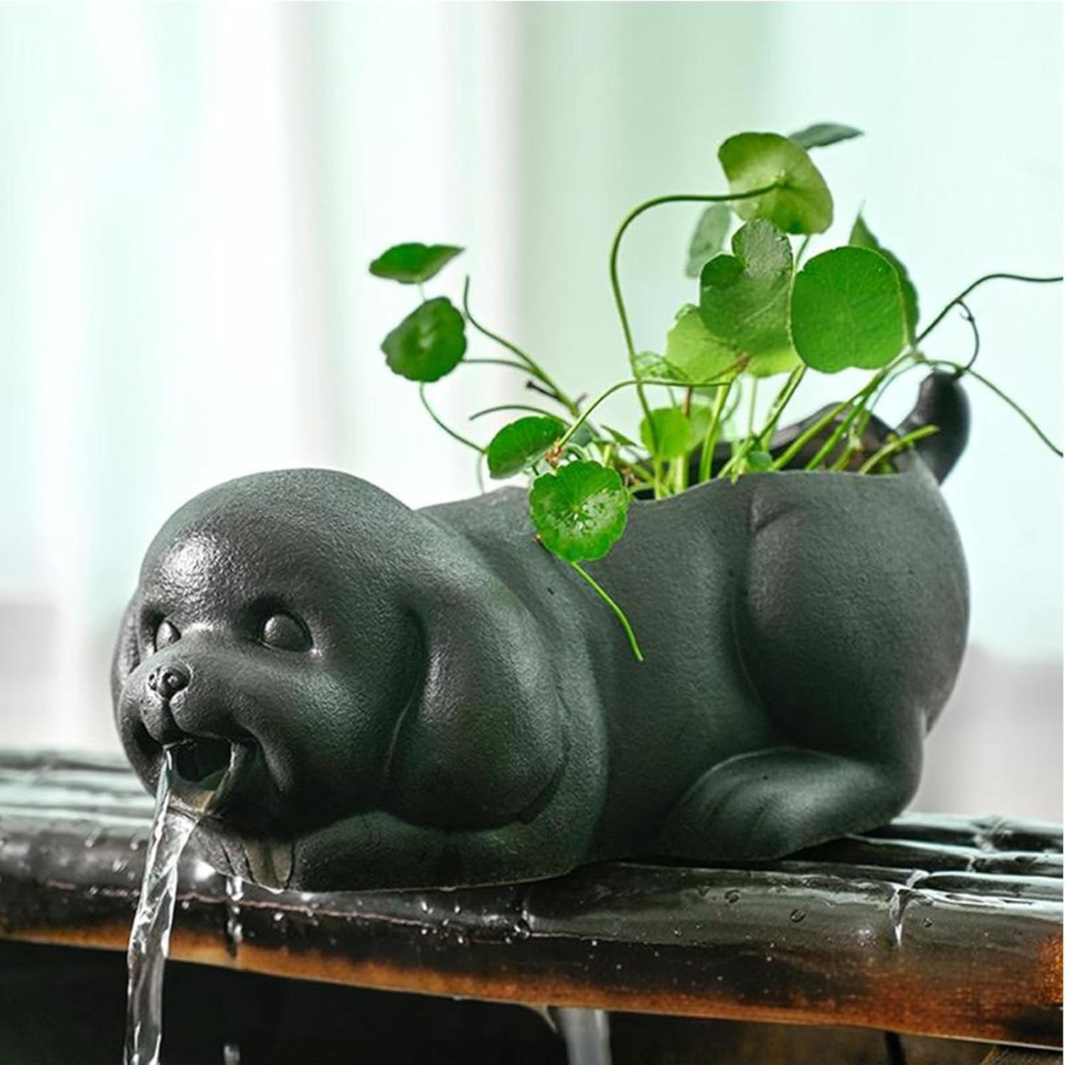 Spitters for Small Ponds with Water Pump and Hose, Animal Pond Spitters,Outdoor Water Feature Statue Pot Decoration,Tank Automatic Circulation Landscaping(Black)