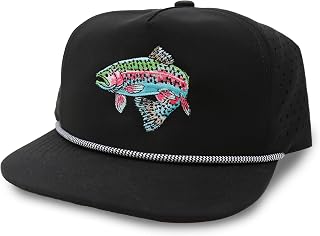 Trout Hat for Men - Dri-Fit Snapback Fishing Cap with Embroidered Rainbow Trout - Performance Laser Back Hat