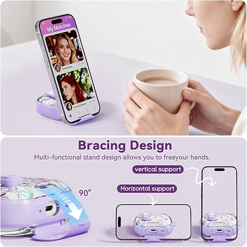 Miniatura 4 de Funda con bloqueo de seguridad para Apple AirPods 4, bonita funda transparente floral para AirPod de 4 generación con soporte para teléfono y kit de