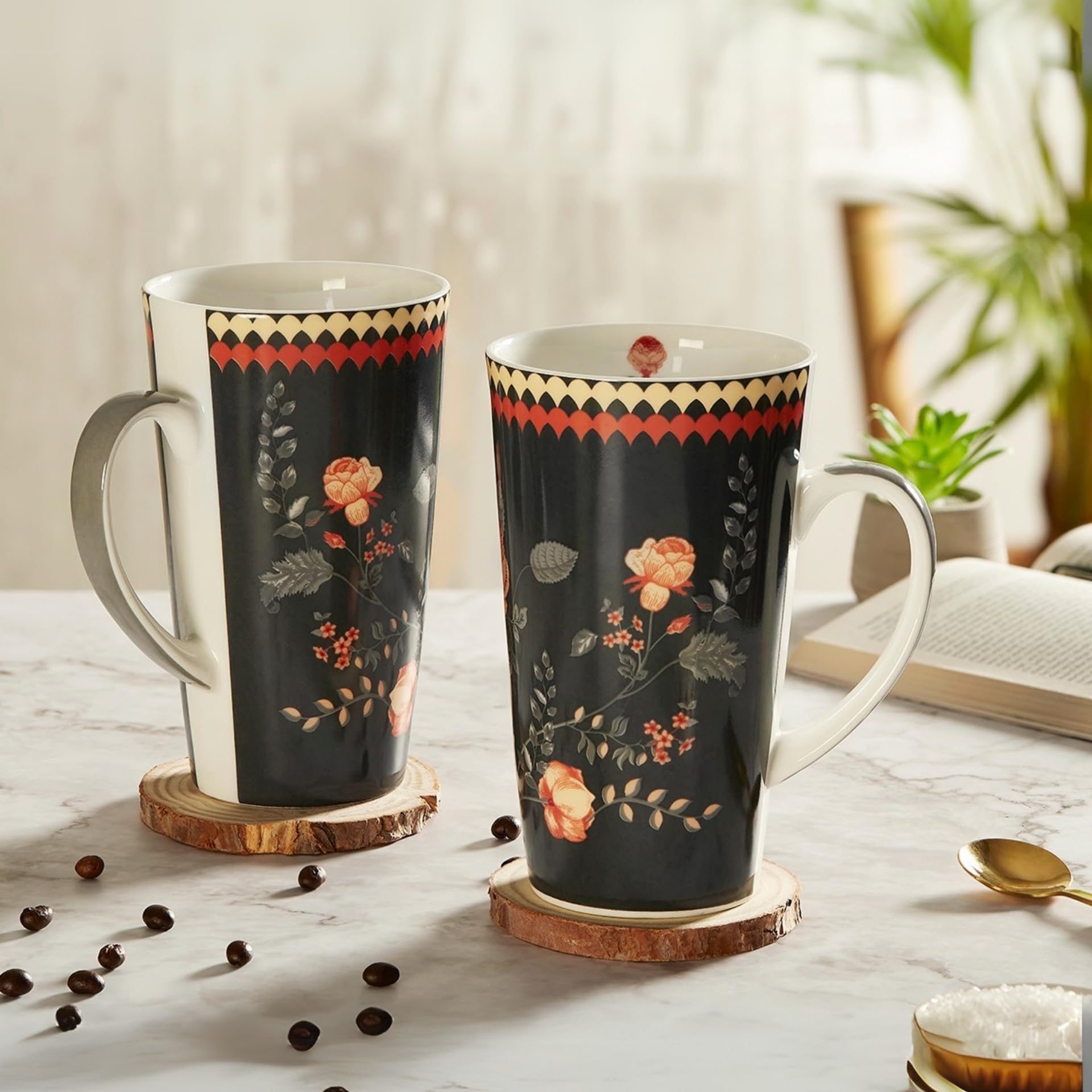India Circus Fine Elegant Design Ceramic Tall Milk Mugs for Home and Kitchen (Multicolor, 600 ml) - Set of 2 (CC20)-image-20