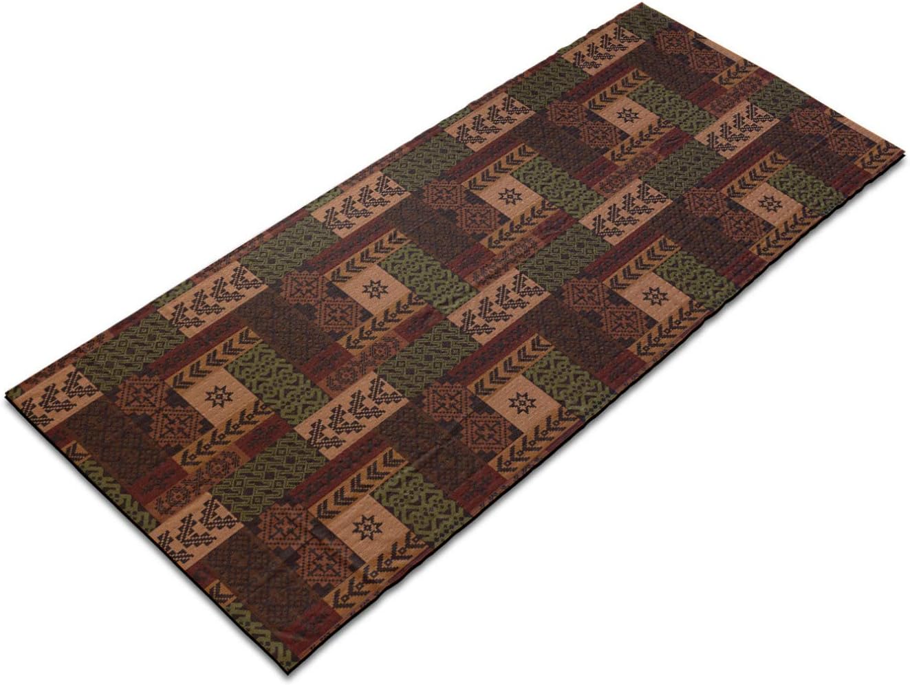Ambesonne Geometric Yoga Mat Towel, Style Geometric Folk Design Geometric Floral Motifs Print, Non-Slip Sweat Absorbent Yoga Pilates Workout Pad Cover, 25" x 70", Pink Green and Brown