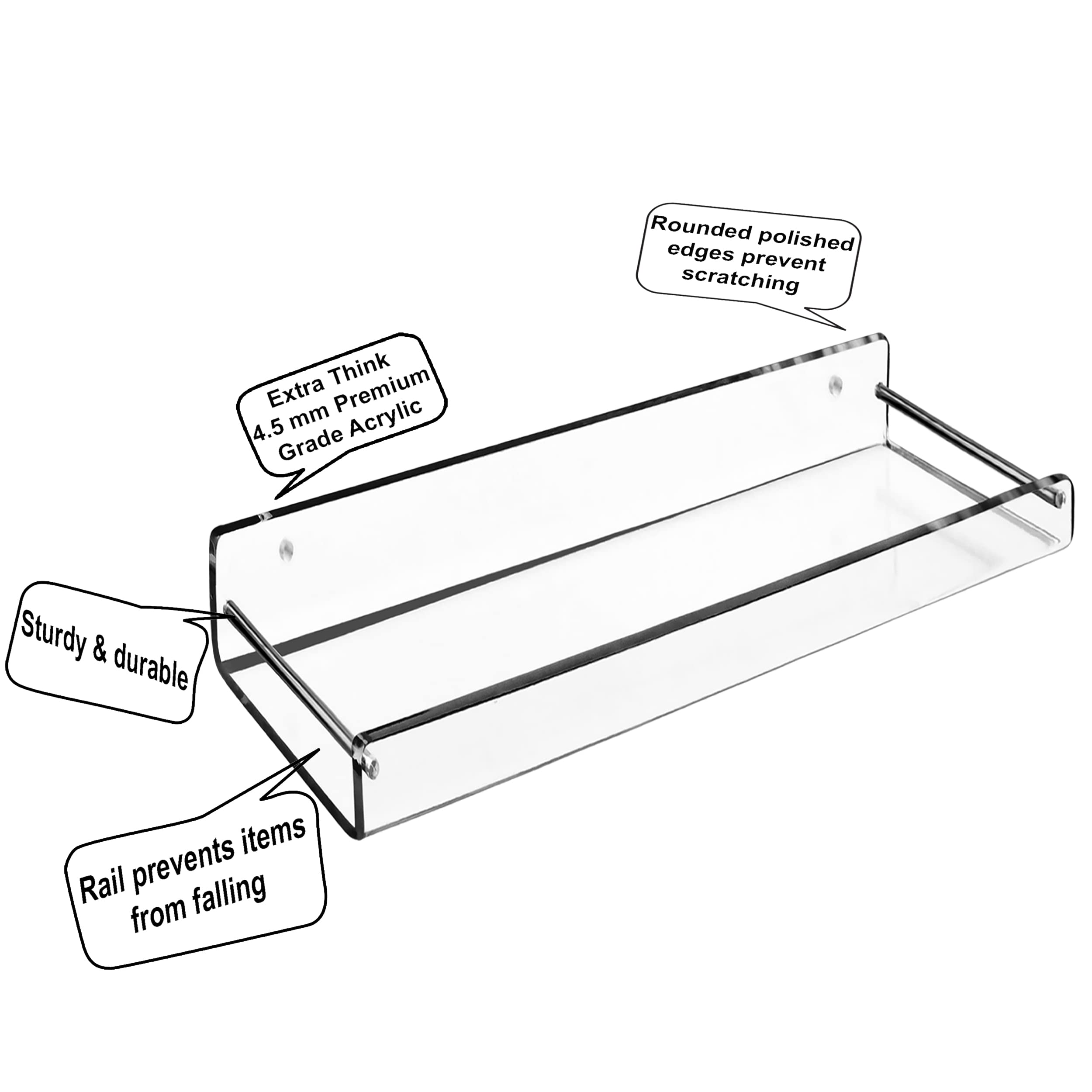 AMT 4 Pack Acrylic Floating Shelves, 15