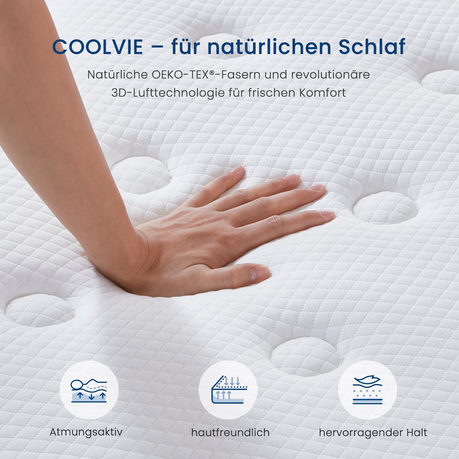 Coolvie – Luxus matratze 180 x 200, Härtegrad H2/H3, Premium-Matratze mit 7-Zonen-Taschenfedern – Höhe 30 cm – Öko-Tex-Zertifiziert, hochwertiger Memory-Schaum für Entlastung, 100 Nächte Probezeit