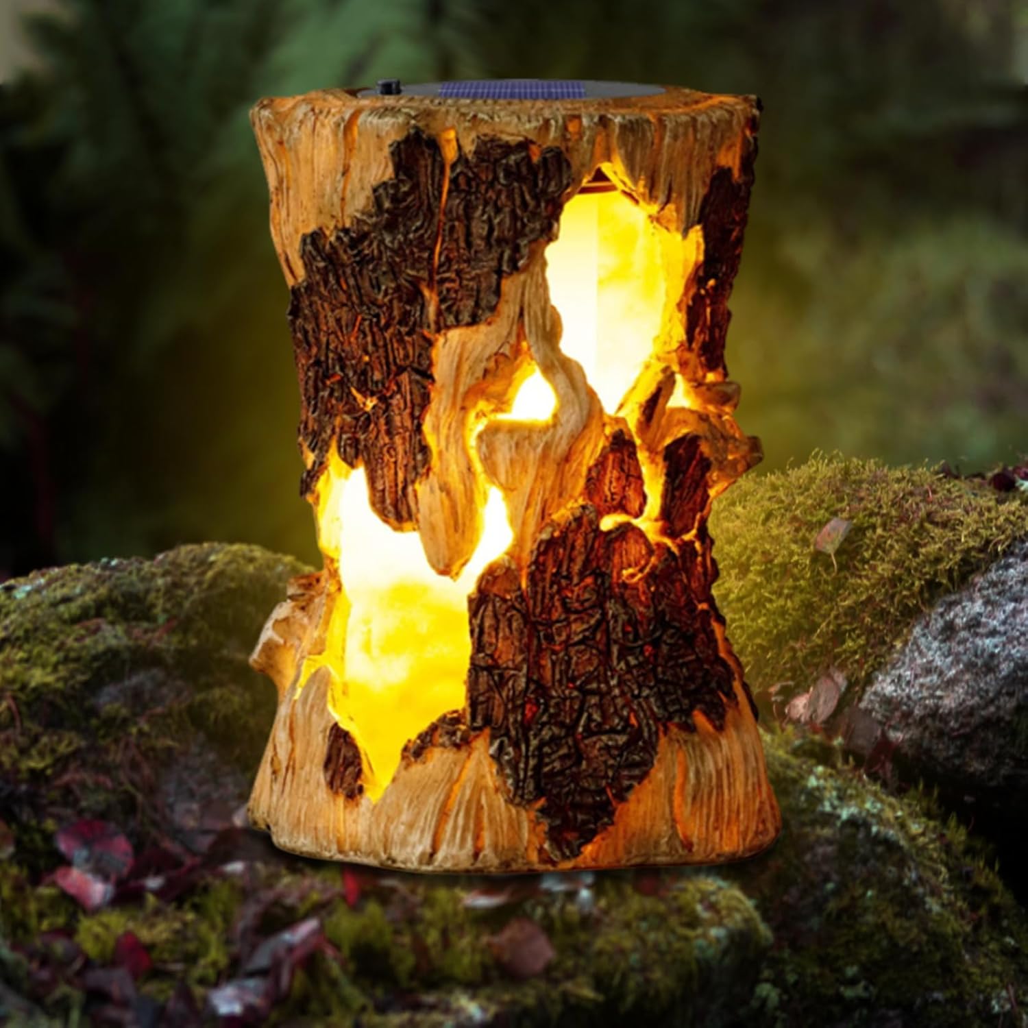 Solar Lights Outdoor, Simulated Stump Flickering Flame Lantern, Halloween Decorative Fake Fire Candles Lamp, Waterproof Landscape Light Path Light for Garden Patio Pathway Yard Decor (Stump)