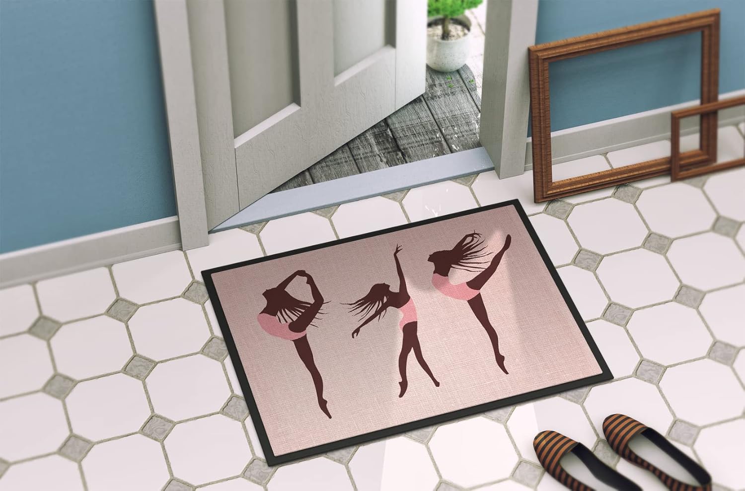 Caroline's Treasures BB5377MAT Dancers Linen Pink Doormat 18x27 Front Door Mat Indoor Outdoor Rugs for Entryway, Non Slip Washable Low Pile, 18H X 27W
