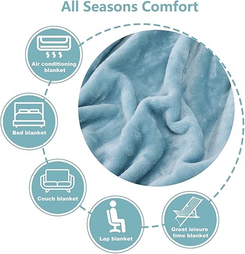 Miniatura 5 de NANPIPER manta de vellón, manta supersuave de franela, de tamaño queen, manta cómoda, mullida y lujosa de felpa de microfibra para cama, azul claro