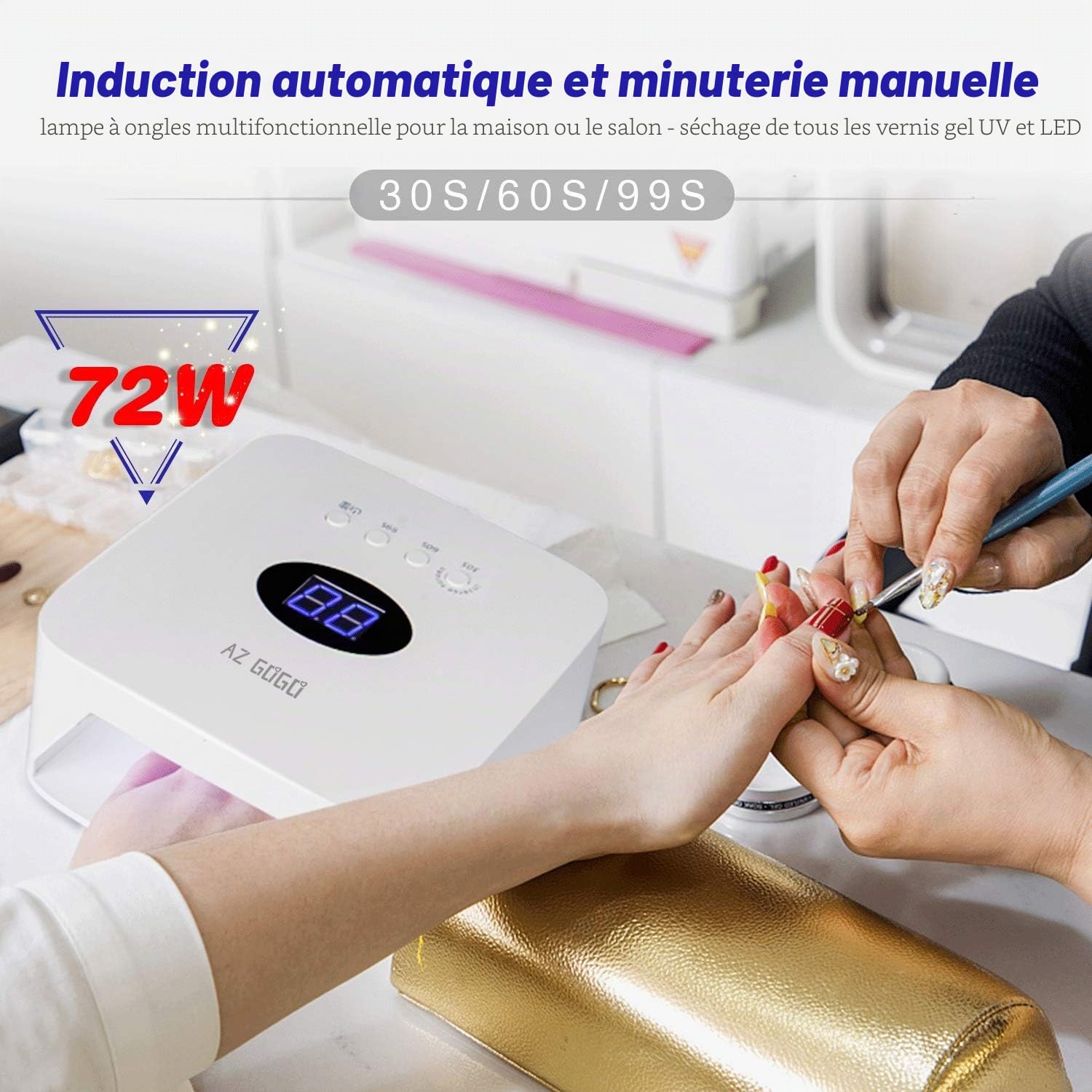 AZ GOGO Lampe UV/LED sans fil pour ongles - Rechargeable, multi-usages - pour vernis gel - pour la maison et le salon