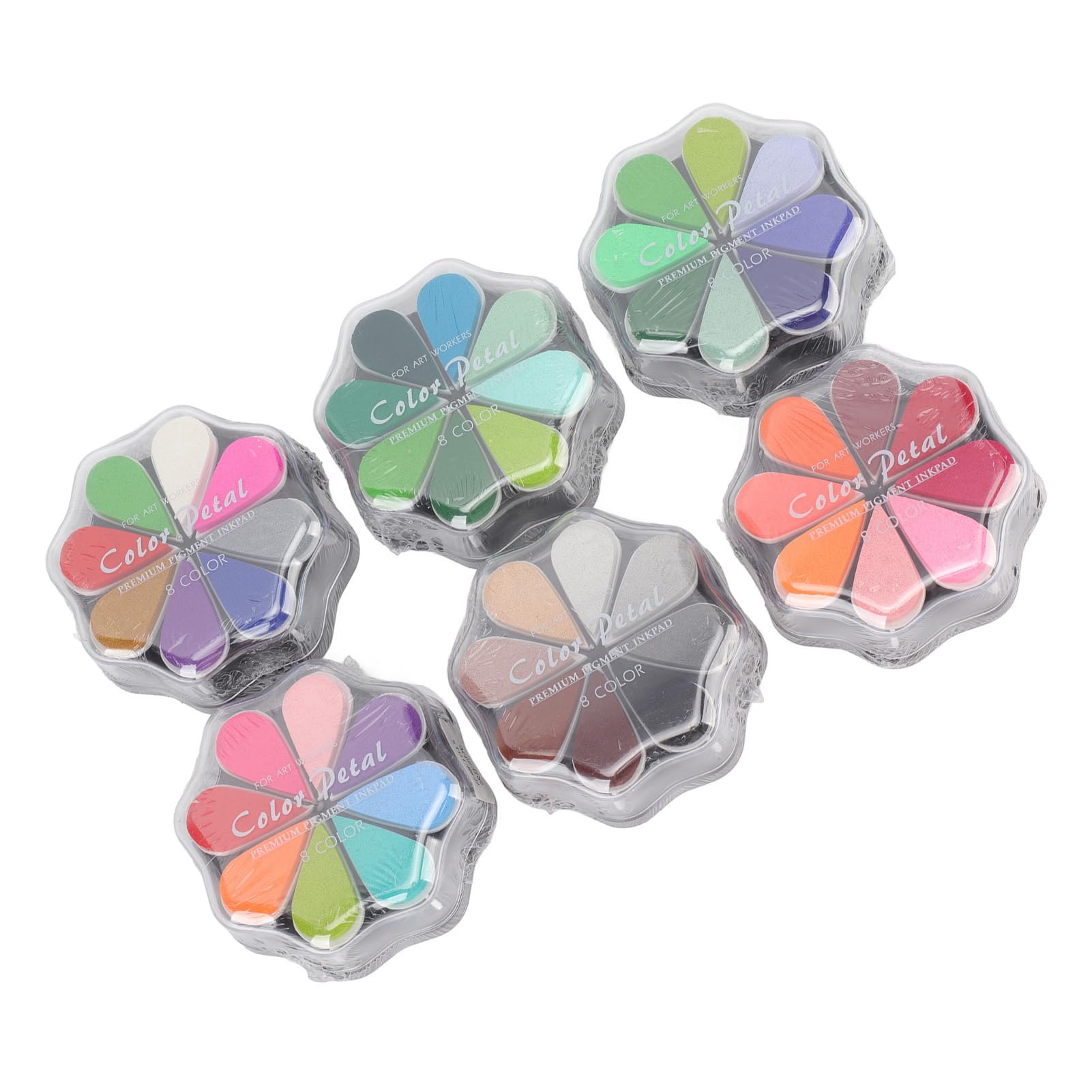 KKPLZZ Almohadilla de Tinta Lavable, 6 uds., Forma de Pétalo, 48 Colores, Almohadilla para Sello de Goma DIY de Metal para Perros, Huella Dactilar de bebé