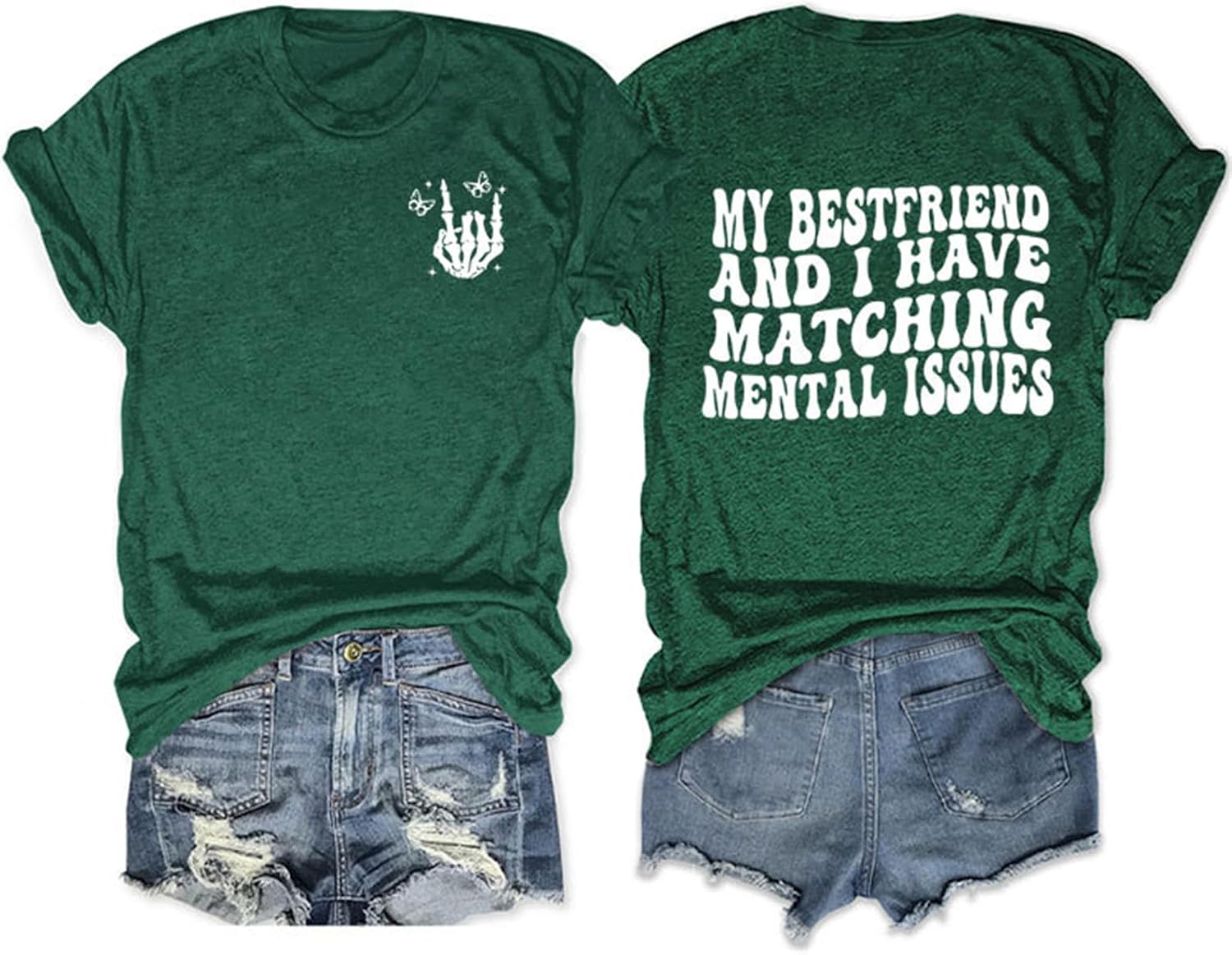 Funny Friends Shirts for Women My Best Friend and I Have Matching Mental Issues Letter Printed Tees Humor Summer Tops