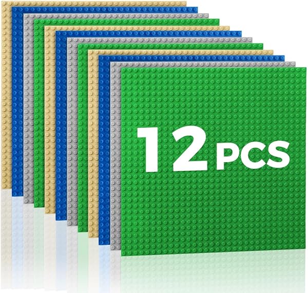 Etarnfly Lot de 12 plaques de Construction - Compatible avec la Plupart des Marques - 25 × 25 cm - Jouet de Construction pour Enfants - Plaque de Base en Sable Gris Vert Bleu - 1