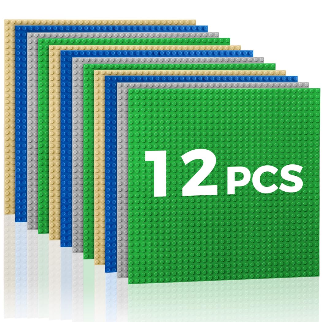 Etarnfly Lot de 12 plaques de Construction - Compatible avec la Plupart des Marques - 25 × 25 cm - Jouet de Construction pour Enfants - Plaque de Base en Sable Gris Vert Bleu - 1