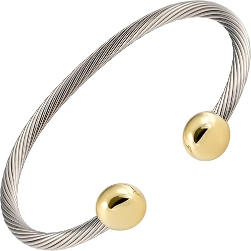 MAGNETJEWELRYSTORE Pulsera de terapia magnética de acero inoxidable de 2 tonos