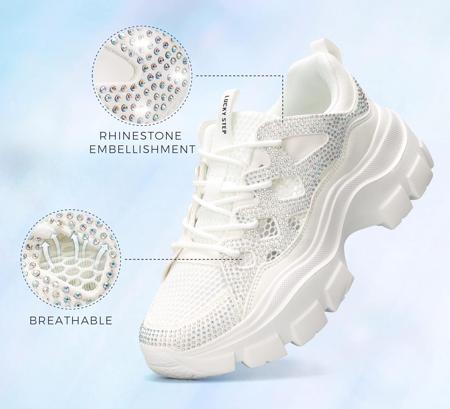 LUCKY STEP Women Chunky Platform Dad Colorblock White Neon Green Fuchsia Hologram Silver Casual Lace-Up Walking Sneakers - Image 4