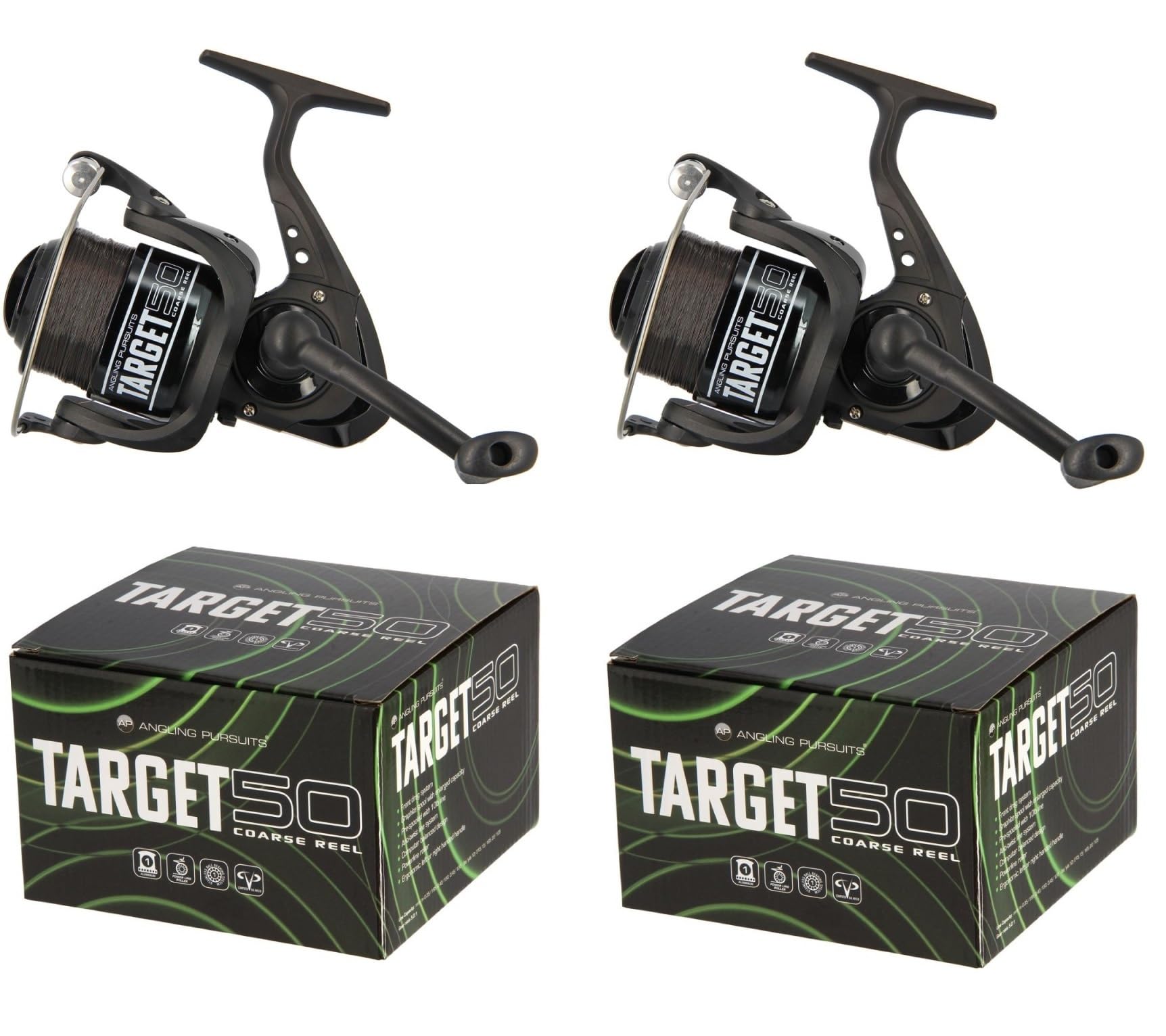 2 Stück Allroundrolle Angelrolle Spinnrolle mit Frontbremse Target 50