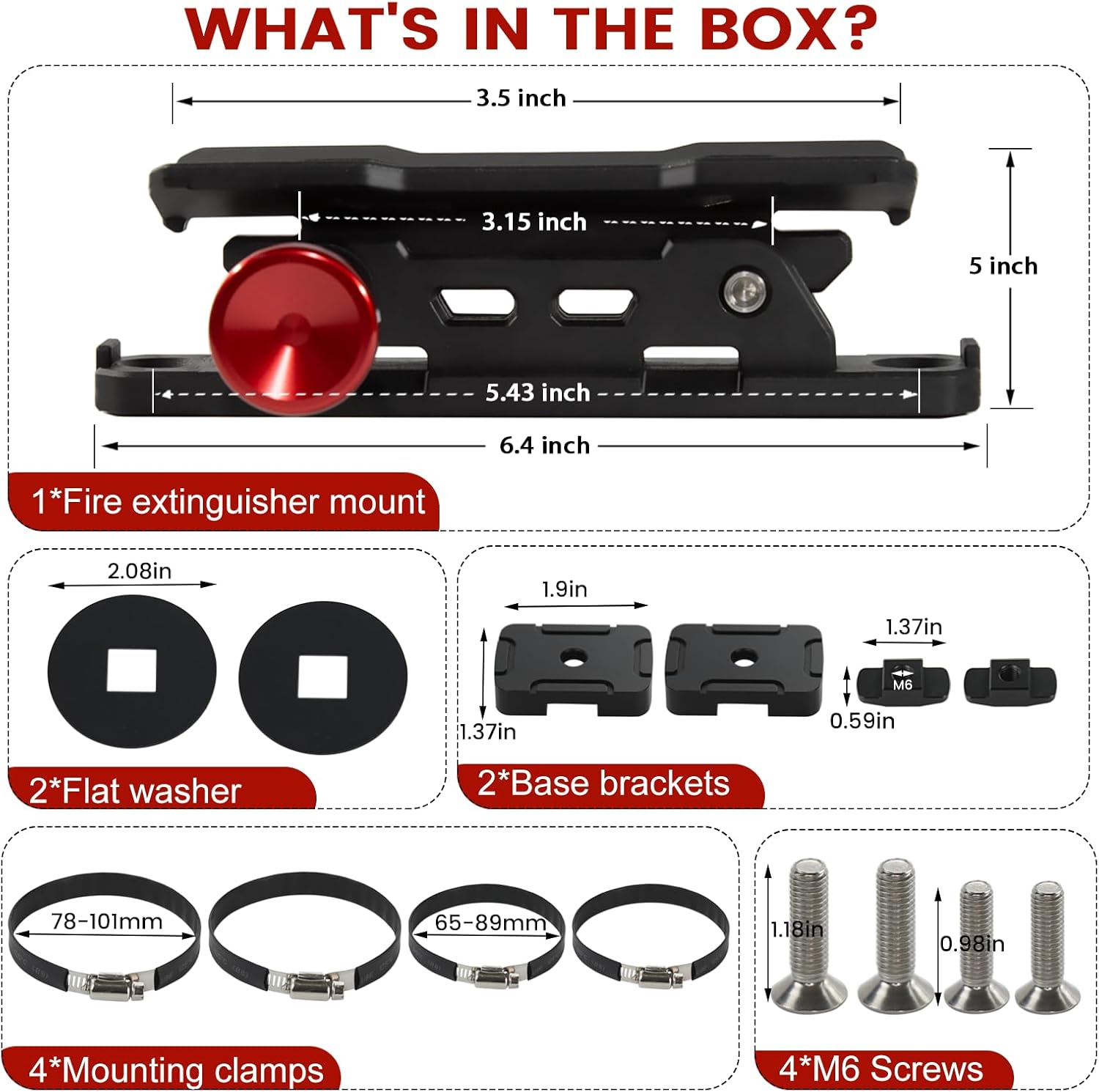 Fire Extinguisher Mount and 2 Pack Quick Release Rubber Clamps for MOLLE Panel