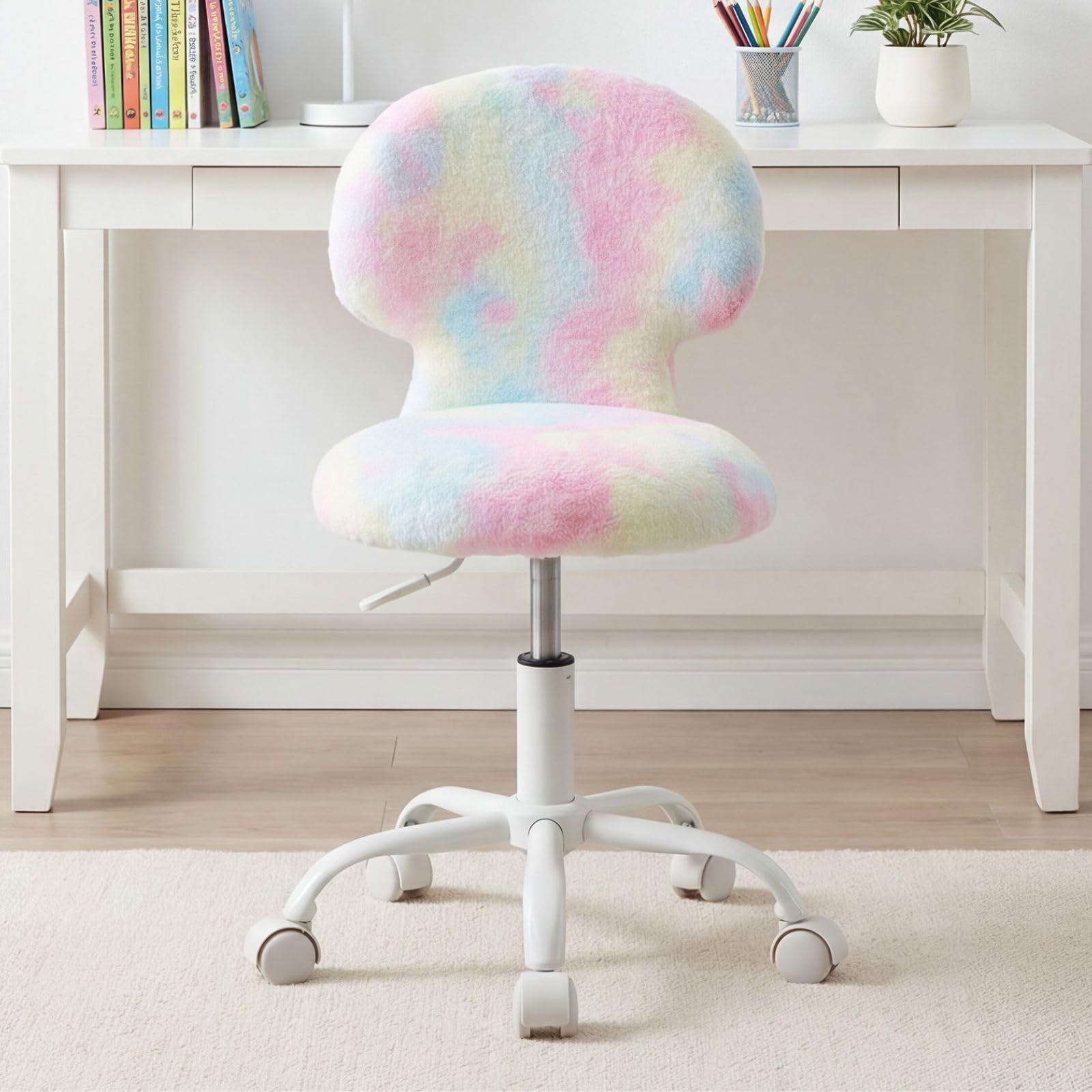 chairus Silla Infantil con Respaldo de Forma Seta Silla de Escritorio Giratoria 360°para Niña, Silla Juvenil de Lana Sintética para Estudio/Dormitorio, Rosa
