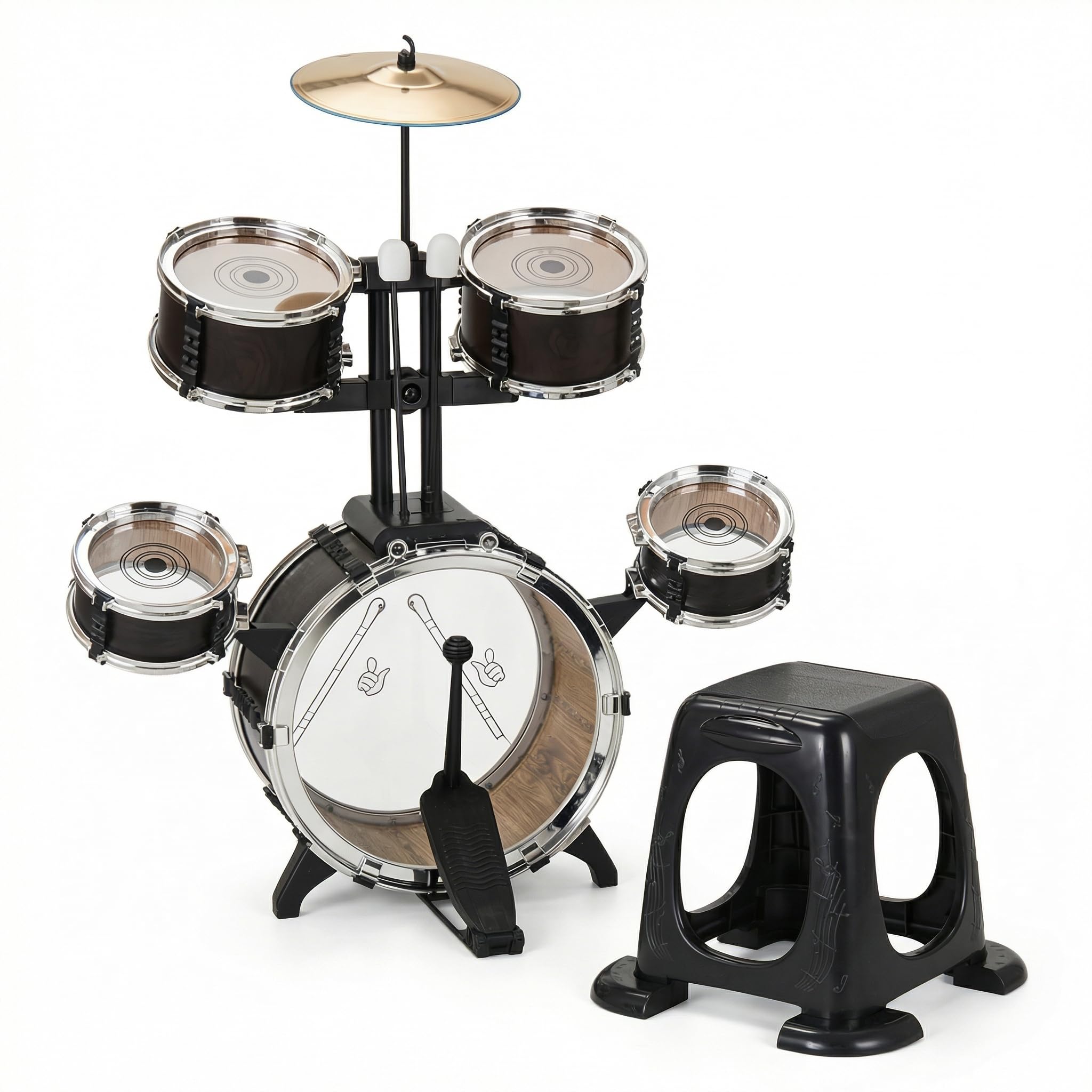 Soundo Drum Set for Kids 3-6, 5 Piece Wood Grain Drums with Stool | Anti-Tip Seat with No…