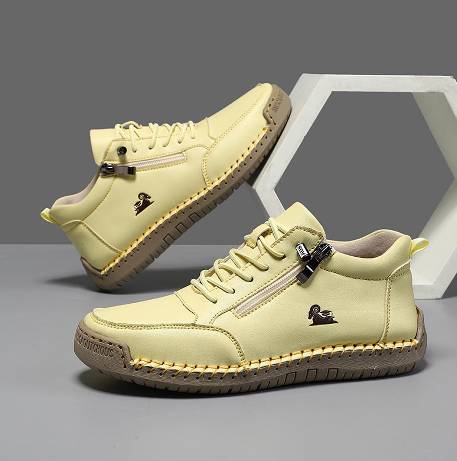 Handgefertigte orthopädische Lederschuhe für Damen & Herren, Bequeme Slip-On Sneaker mit seitlichem Reißverschluss, Leichte wasserdichte Freizeitschuhe zum Gehen & Autofahren