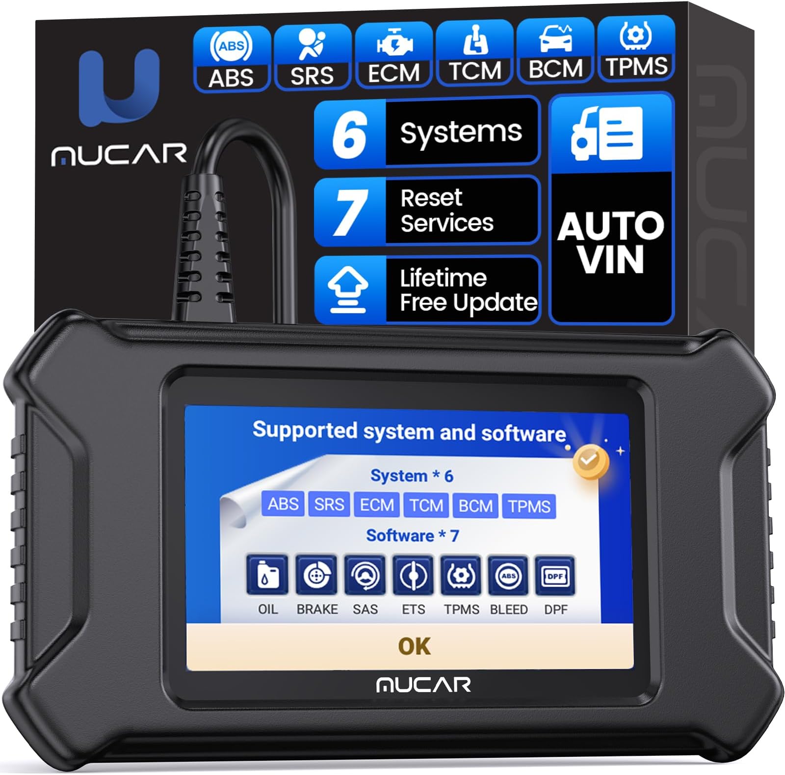 CS6 OBD2 Scanner Diagnostic Tool, Engine Transmission BCM Car Scanner, ABS Code Reader, SRS TPMS Scan Tool, 7 Reset Service, Oil/EPB/SAS/TPMS/DPF/Throttle/ABS Bleed, Auto VIN, Free Update