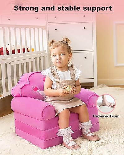 Miniatura 12 de MOONBEEKI Sofá cama plegable para niños, silla plegable de princesa para niños pequeños de 1 a 3 años, sofá cama para niños, silla tumbona plegable
