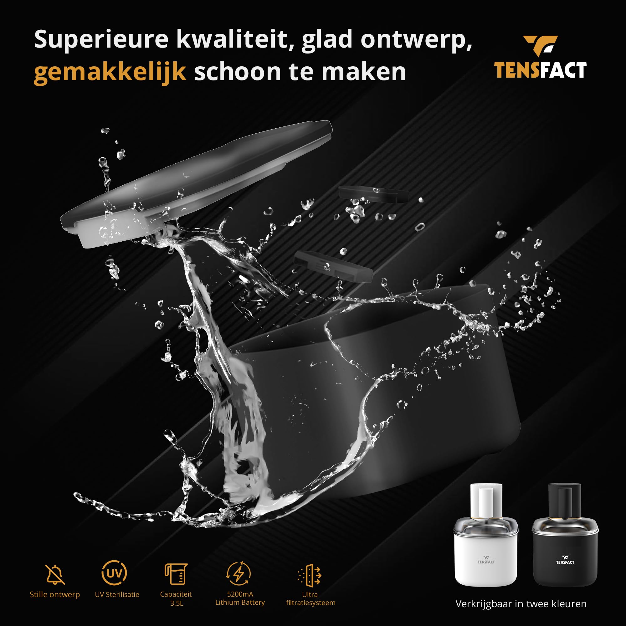 Fuente de bebida Gato o Perro - Fuente de agua inalámbrica de diseño premium Gato - Fuente de gato con sensor de movimiento y HEPA Ultra Filtración - Negro