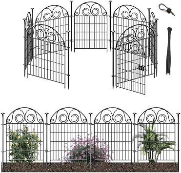 Getlay Tall Garden Animal Barrier Fence with Gate, 36 inH 17.5 FtL 8 Panels Dog Digging Barrier, Black Heavy Duty Metal Temporary Defense for Outdoor Yard