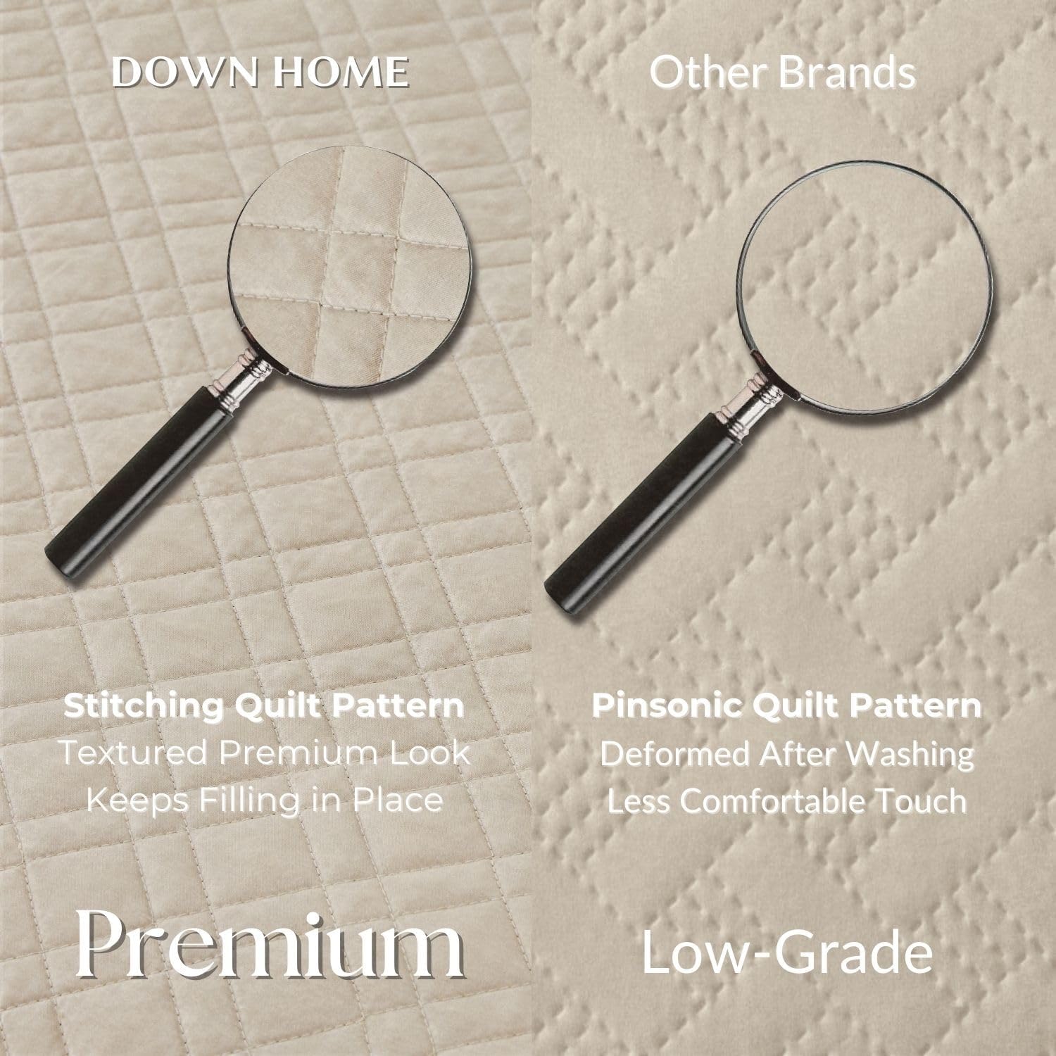 King Quilt Set with Shams Lightweight Quilted Bedspread Coverlet Thin Comforter Bed Cover Vintage Washed Quilted Blanket for All Season, Brushed Microfiber Diamond Stitching, Beige, 104"x92" - Image 3