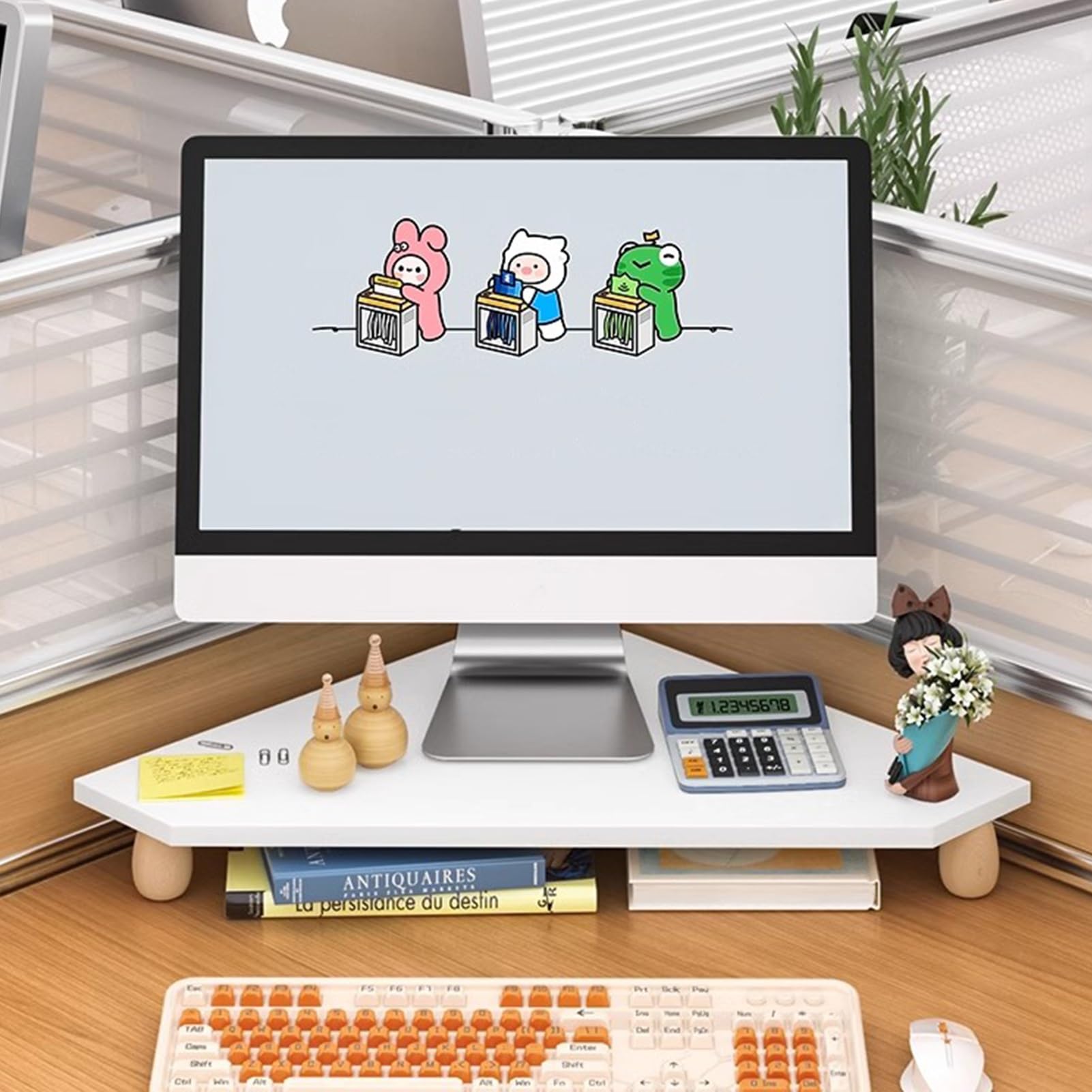 Stojak na Monitor Drewniany Stojak na Monitor dla Biurka Narożnego, Biała Półka Narożna Komputerowa, Ergonomiczne Stojak na Monitor Komputerowy Organizator Tabletopa, 8 cm Wysokości