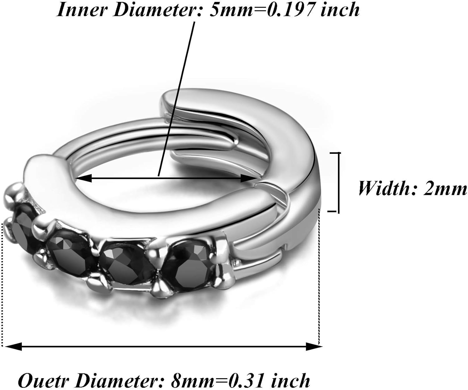 5mm Huggie Earrings 925 Sterling Silver Cubic Zirconia Hoop Earrings Cute Mini Forward Helix Cartilage Earring Hoop for Women - Image 3