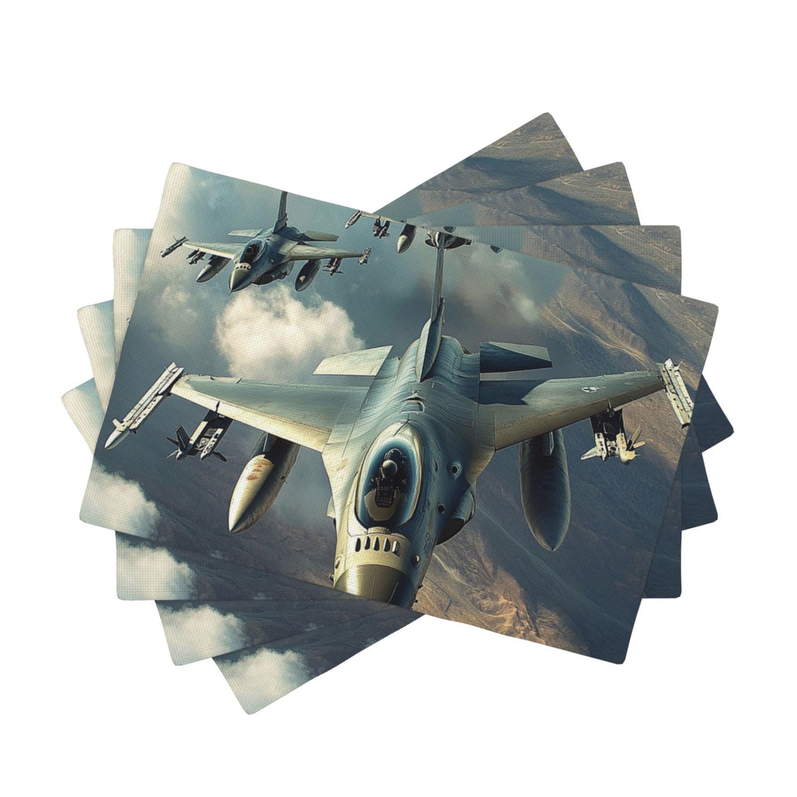 Placemats Set of One Size Washable Wipeable Table Mats Heat Resistant Weave Place Mats Aircraft Fighter Jets Placemats Wrinkle Free Place Mats for Dining Table Kitchen Decor