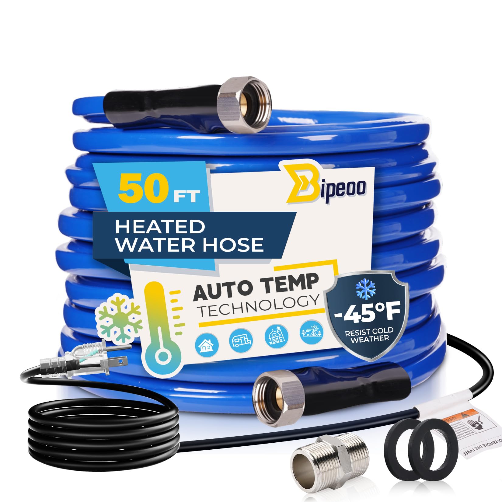 50FT Heated Water Hose for Rv,Heated Water Hose Antifreeze to -45°F,Great Rv Accessories for Campers,Livestock,Agriculture,Lead and BPA Free