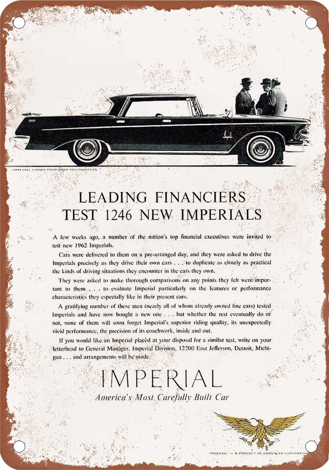 Miaomansenstore Metal Sign - 1962 Imperial Vintage Ad 08 - Old Retro Rusty Look Home Decor