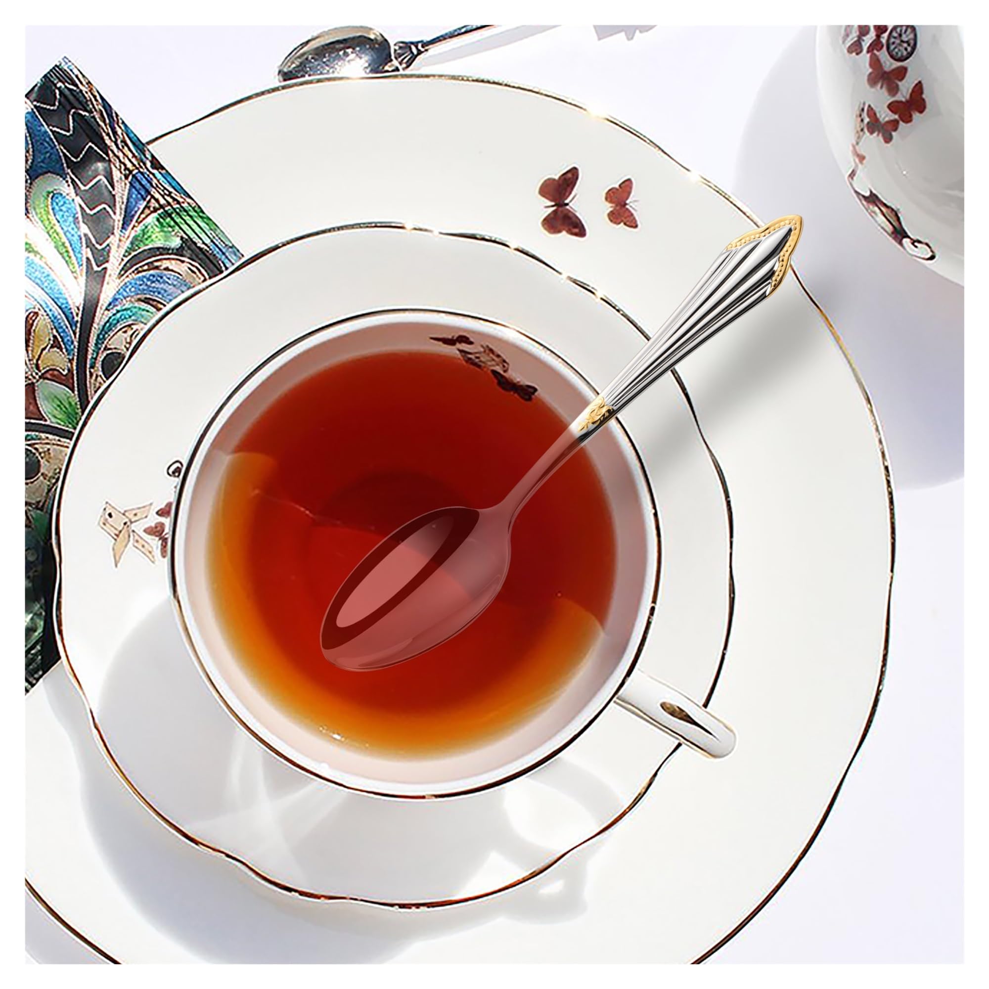 Juego de té con cuchara de café de acero inoxidable 18-10 chapado en oro de 2/3/4/5/6 piezas | Minicucharas de acero inoxidable 18-10 bañadas en oro for café y té.(5PCS-Gold Plate)