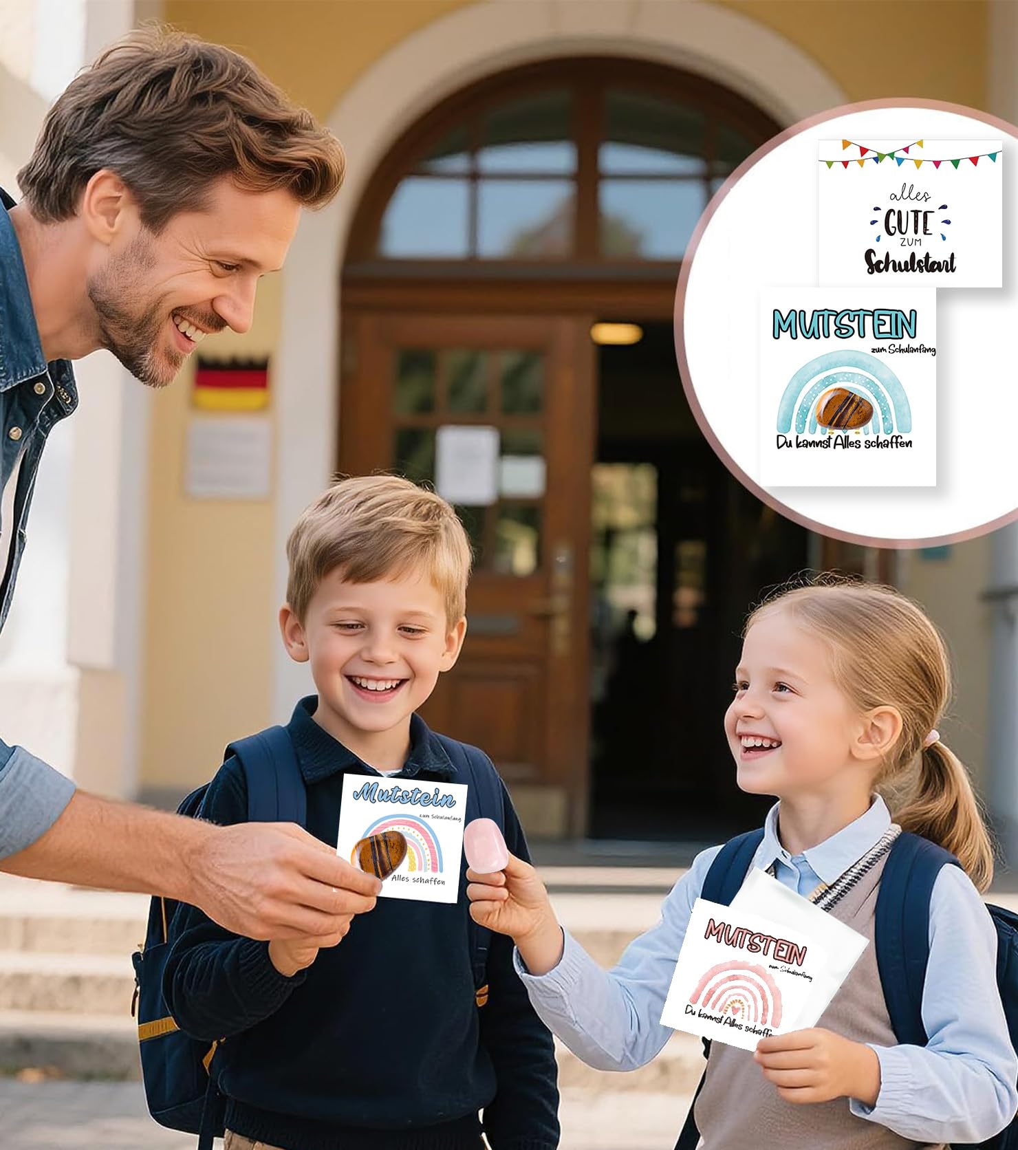 Mutstein per bambini Inizio della scuola, occhio di tigre, pietra portafortuna, regalo per ragazzi 2025