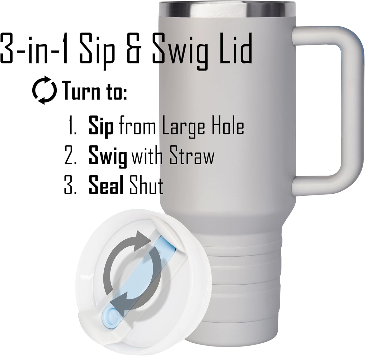 40oz Tumbler with Lid and Straw - Reusable Double Wall Insulated Stainless Steel Water Bottle and Coffee Cup to Keep Hot and Cold Beverages for Hours, Travel Mug, Fits in Cupholder - Light Gray - Image 2