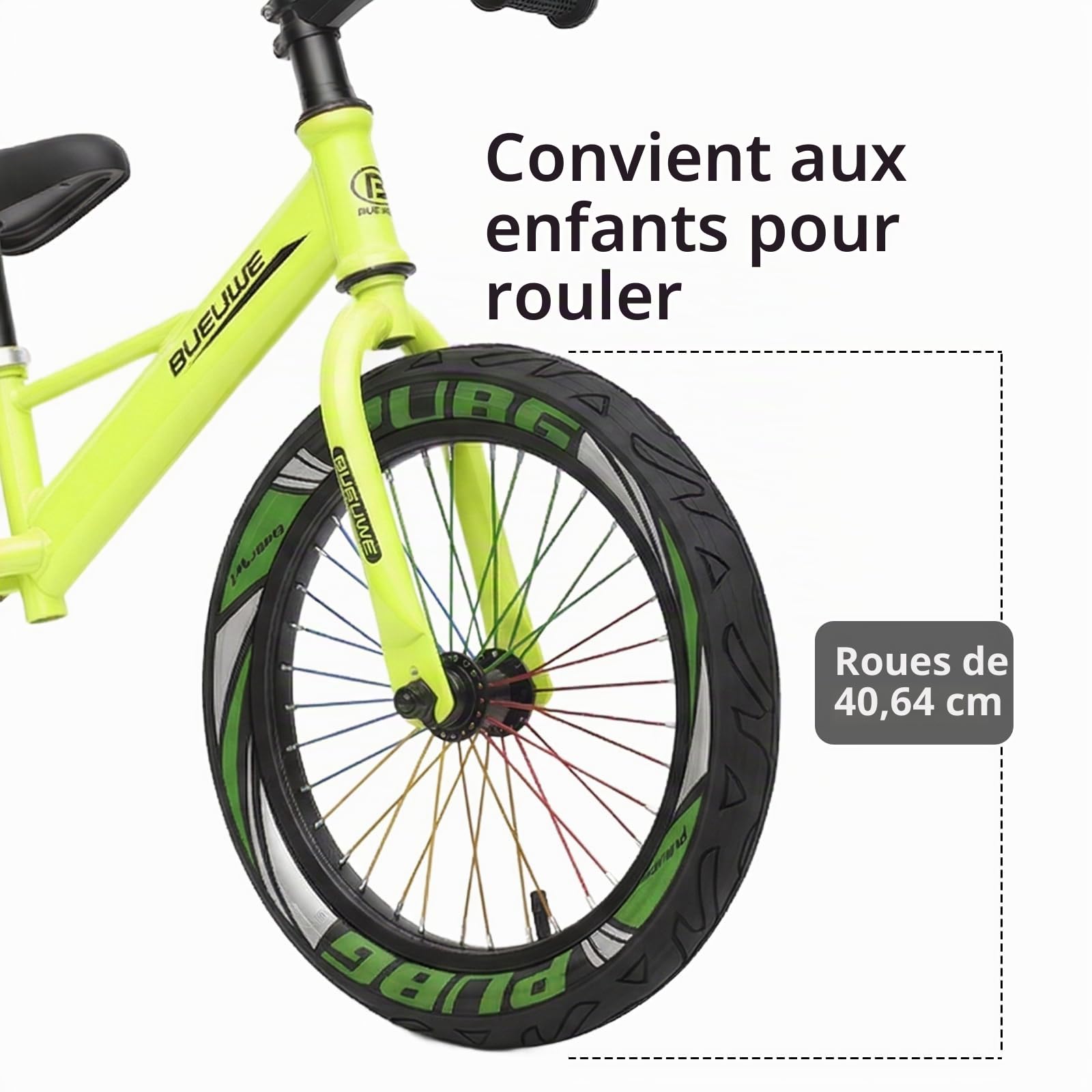 Vélo de 16 pouces pour enfants de 5 à 8 ans, pneus pneumatiques, roues lumineuses, siège réglable en hauteur, cadre en acier robuste avec poignée de transport et béquille