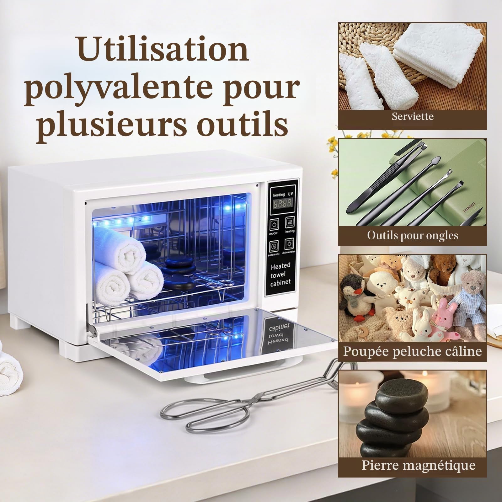 Sèche-Serviettes 4 en 1 de 5.5l, sèche-Serviettes électrique, stérilisateur UV, Chauffe-Serviettes pour Soins du Visage, Soins des Cheveux, Massage, équipement de Salon et Maison