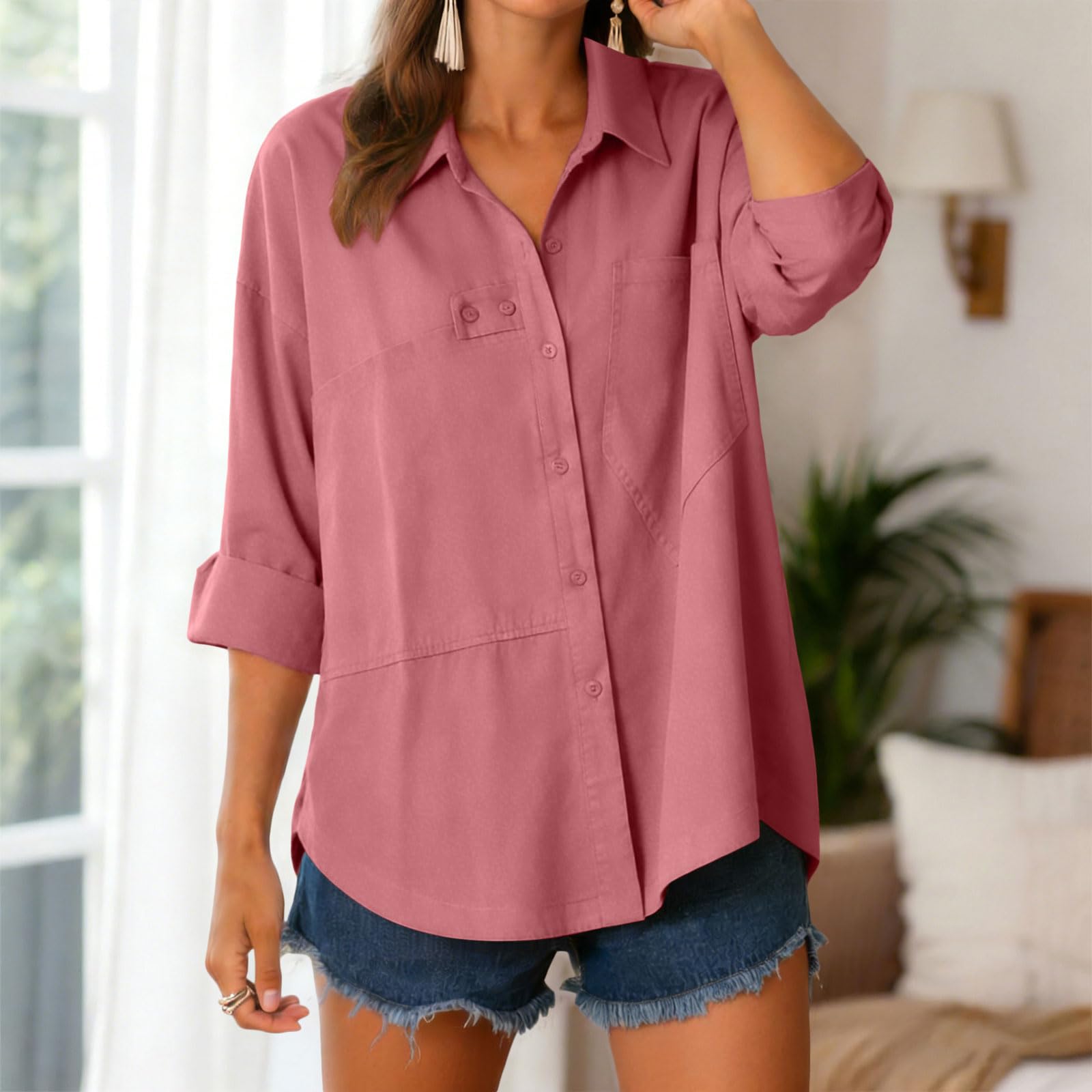 Chemise Femme Lin T Shirts Manches Courtes Chemisiers Élégants Chemisier Femme Lin, Chemise Haut Été pour Femmes Manche Courte Oversize Chemisier Vert Tee Shirt Chic Et Elegant