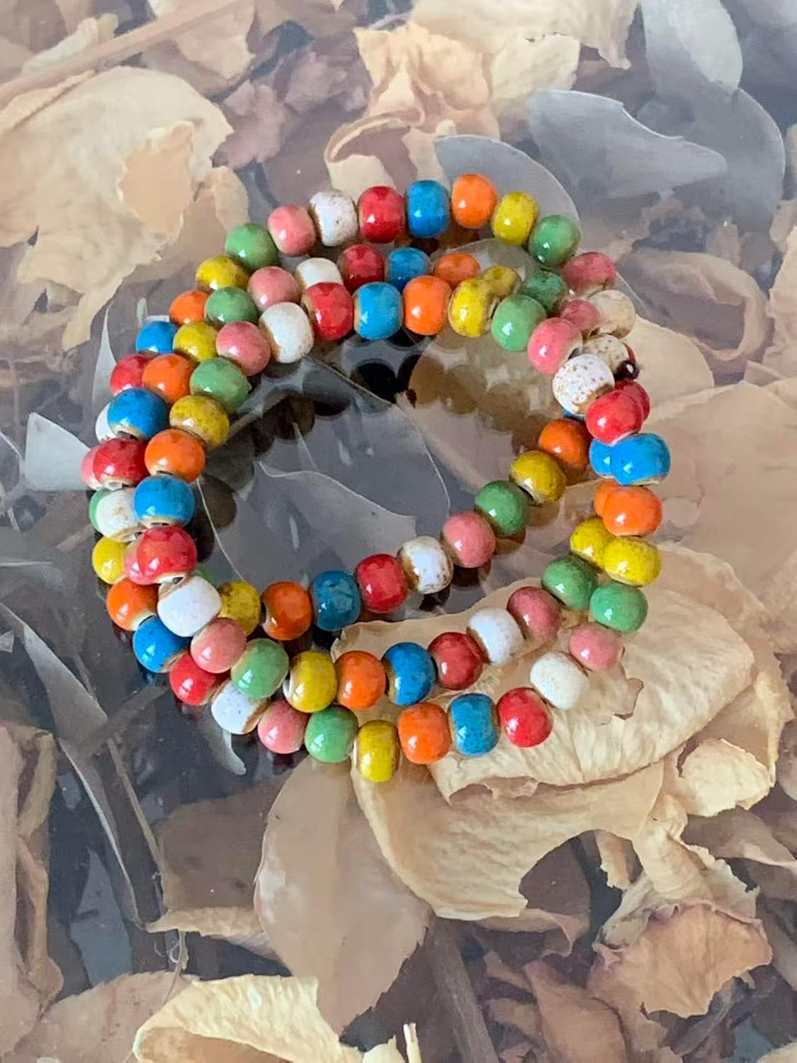 Native American Bracelet for Women Cute Colorful Ceramic Wrap Bracelet 3 Row Wide Layered Stackable Beaded Stretch Bracelet Vintage Native Jewelry Bohemian Hippie Sweater Necklace for Ladies