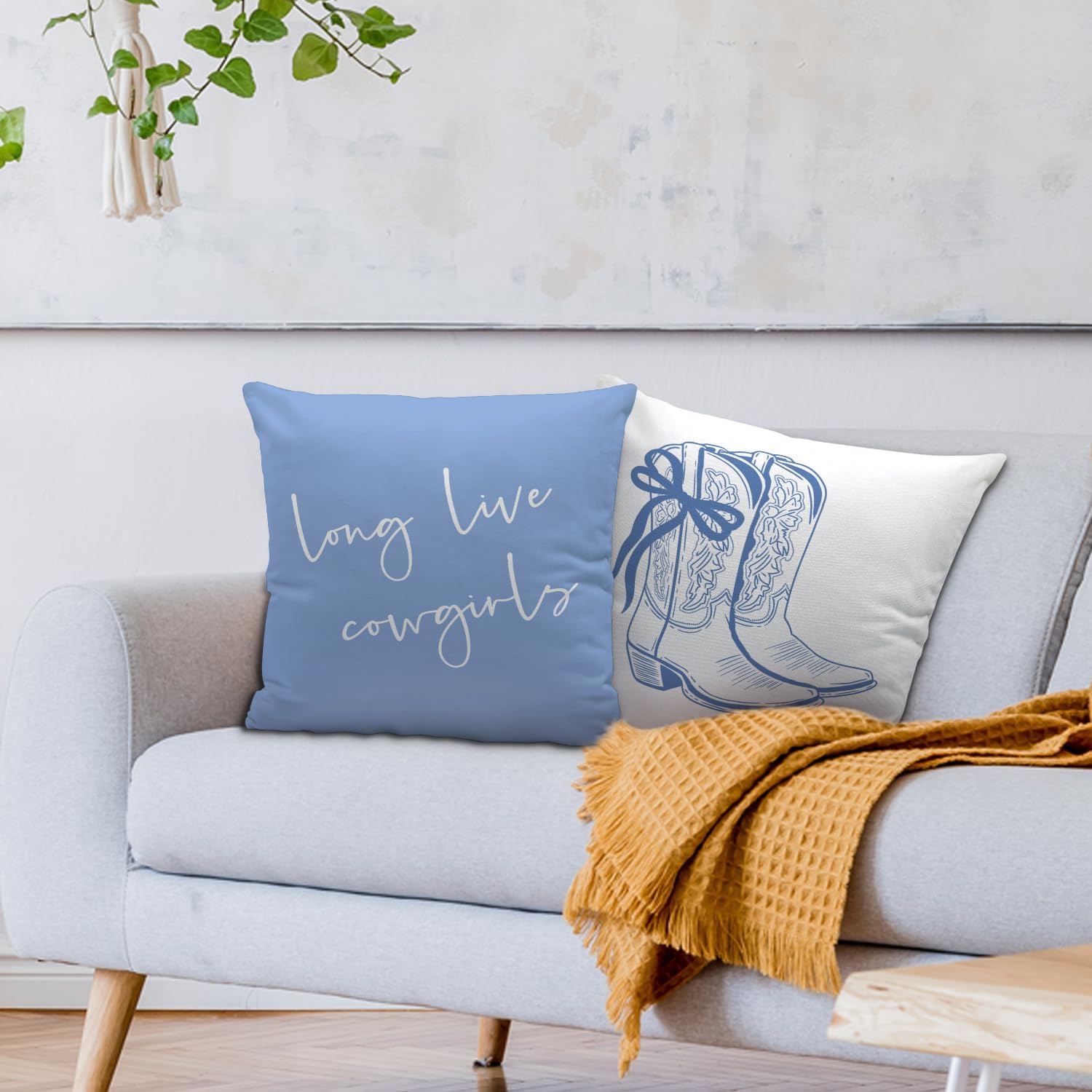 Cowgirl Boots Pillow Covers - Long Live Cowgirls, Western Cowboy Cowgirl Boot Decor for Home, Blue Coquette Throw Pillow Covers 18x18 Set of 2 - Image 2