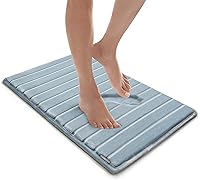 Vista 20 de MICRODRY Tapete de baño de espuma viscoelástica extra grueso, moderno, con infusión de carbón, base antideslizante GripTex, absorbente, de fácil Azul