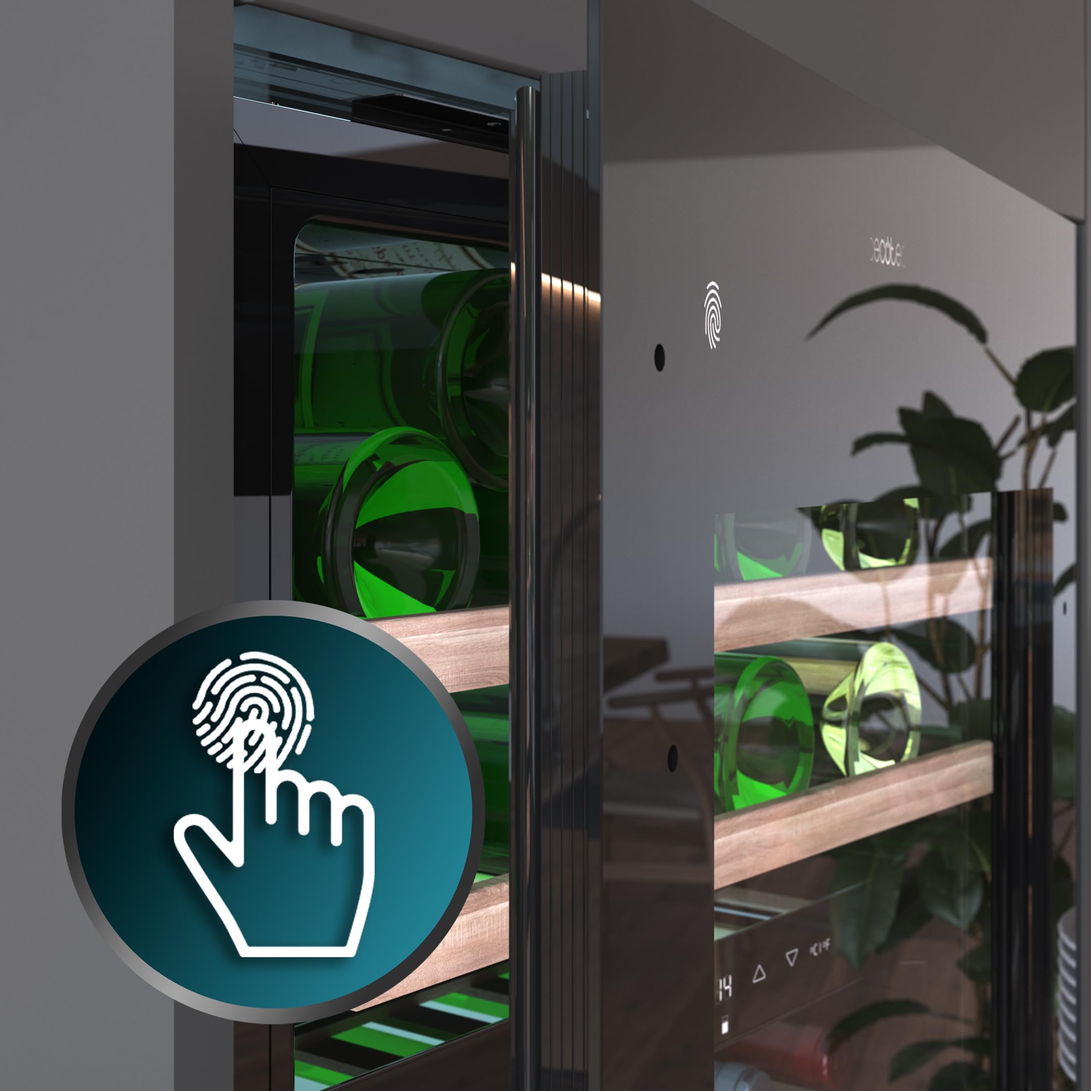 Cecotec GrandSommelier Duo 36000 Touch Black Compressor lodówka do napojów z kompresorem - 36 butelek z możliwością zabudowy. Czarne szkło, czujnik dotykowy, podwójna strefa temperatury, wyświetlacz