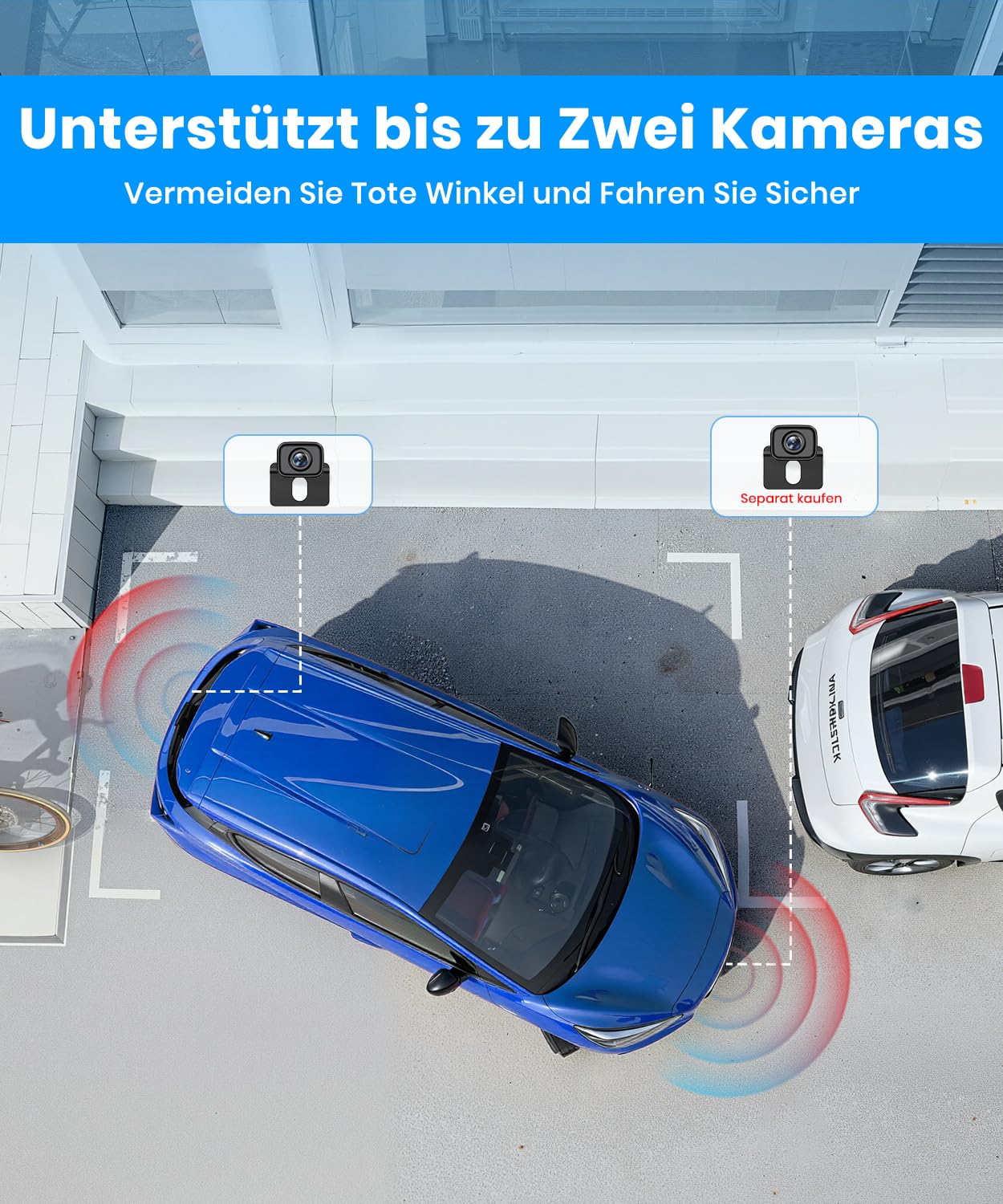 AUTO-VOX Rückfahrkamera kabellos 5" 1080P Monitor Dual-Channel IP69K Wasserdicht Nachtsicht für SUV LKW PKW