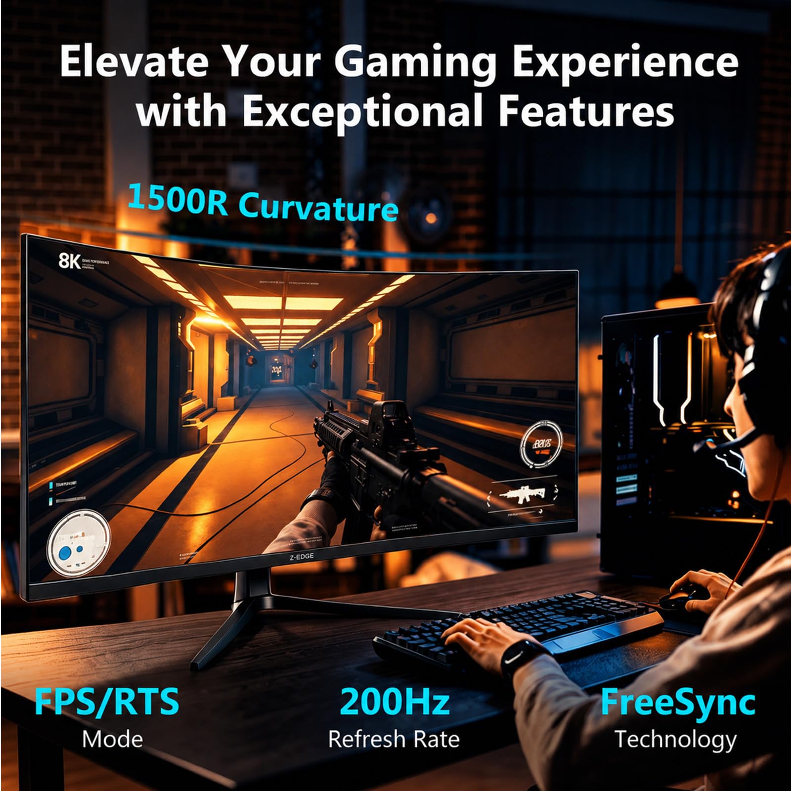 Amazon.com: Z-Edge 34 inch Curved Gaming Monitor, WQHD 1440P 200Hz
