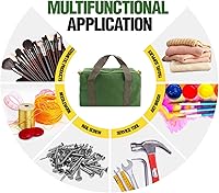 Vista 8 de 12 Inch Small Tool Bag, Canvas Tool Storage Bag, Large Capacity Multipurpose Zipper Soft Tote Organizer Pouch, for Electrician, Plumbing