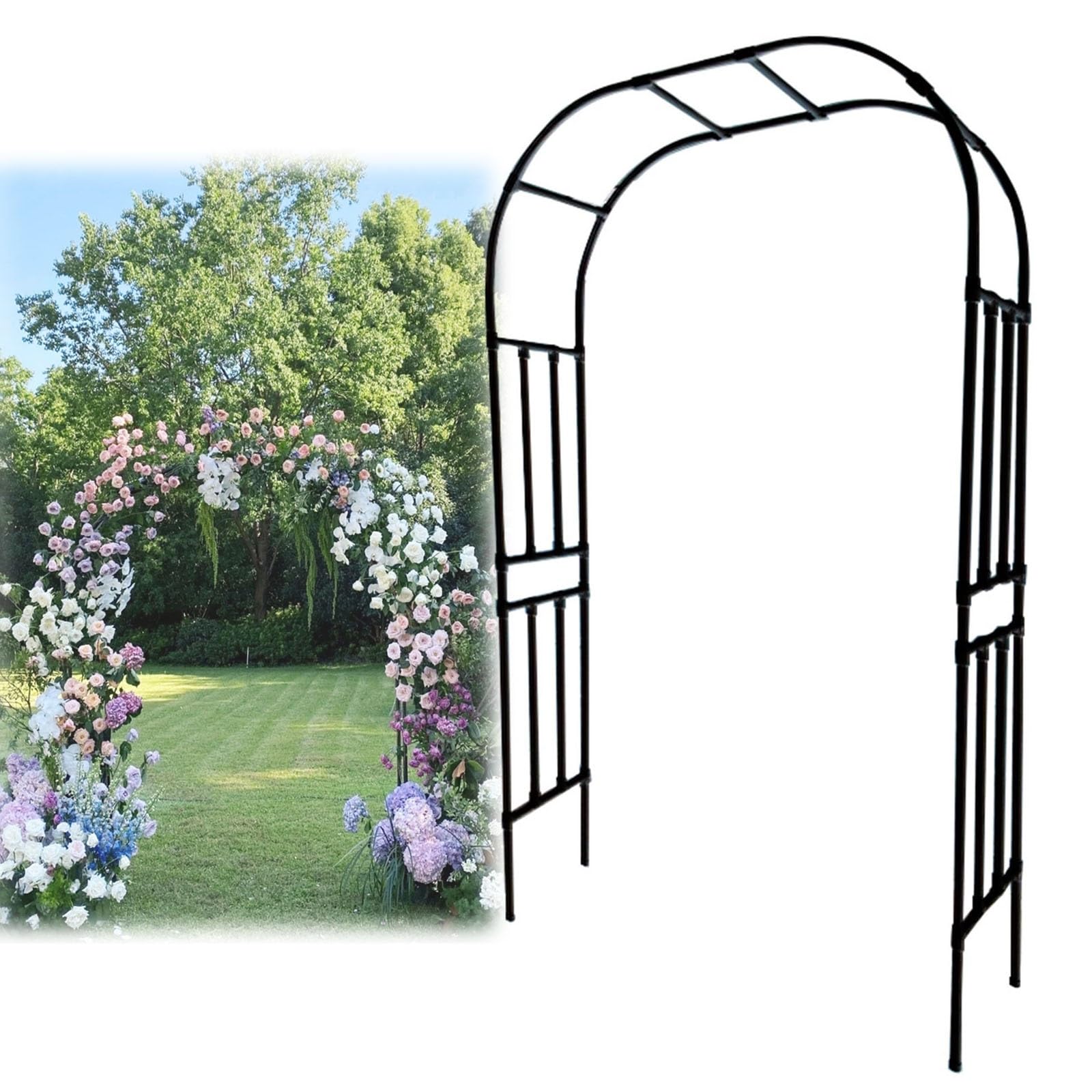 Stabiler Rosen-Gartenbogen mit 8 Pflanzenclips, langlebige Stahlstütze für Kletterpflanzen, 280 cm breit x 240 cm hoch, elegantes Rankgitter für verbesserte Gartendekoration