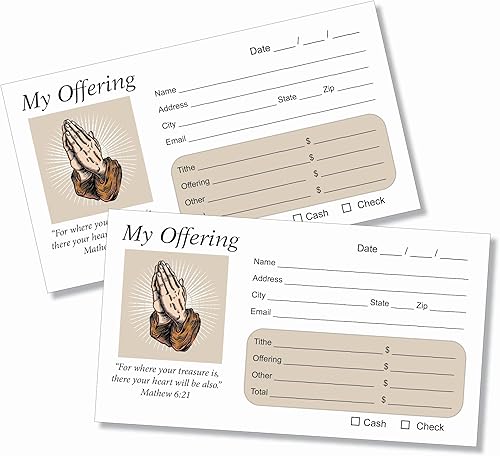 100 sobres de diezmos y ofrendas para iglesia, 3 58 x 6 12 pulgadas, papel tejido blanco de 24 libras, impresión a todo color en la parte delantera,