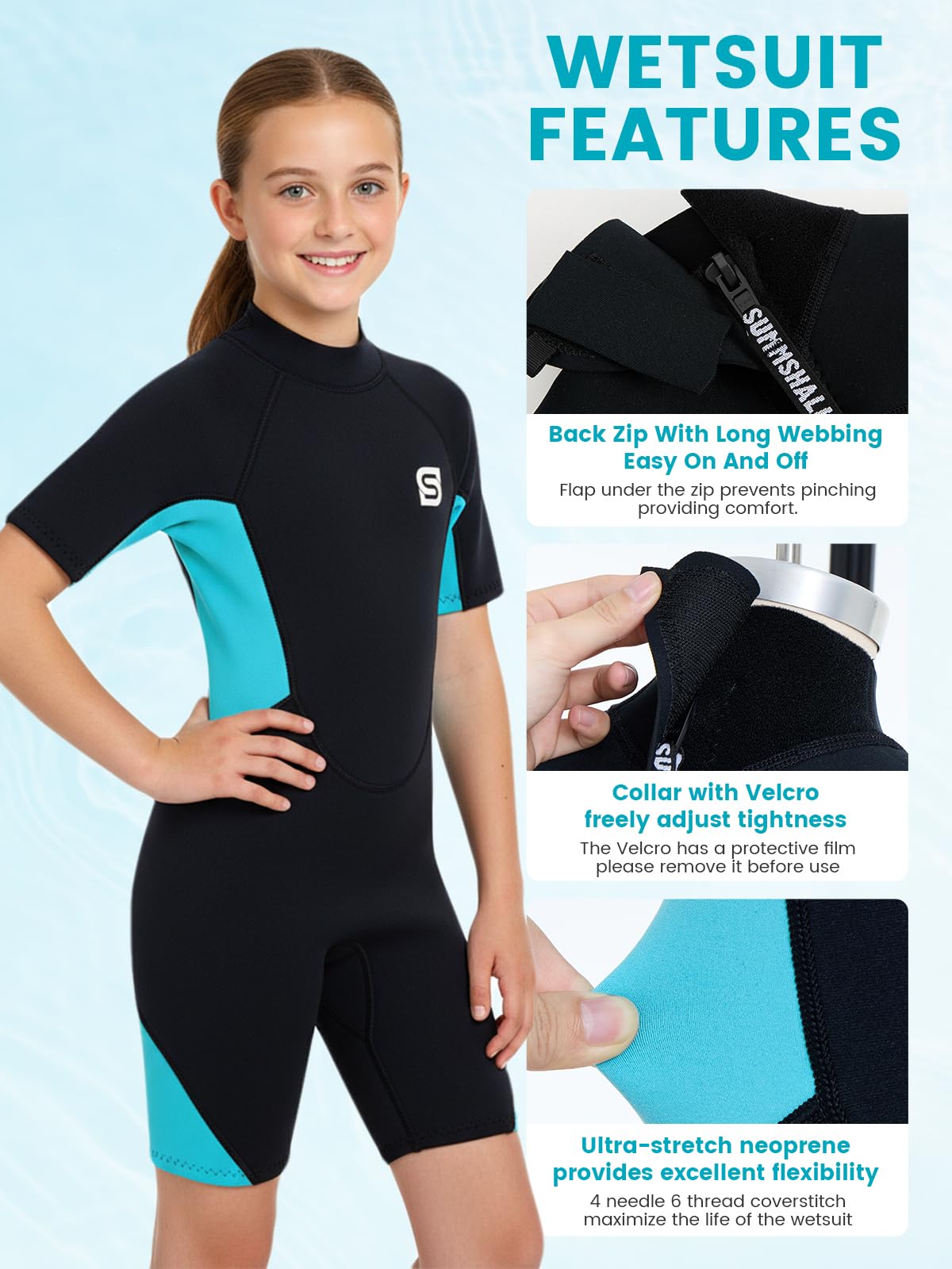 Muta per bambini e bambina, muta in neoprene da 2 mm con protezione UV50+ Mantiene il calore, morbida ed elastica, per nuoto, snorkeling e surf