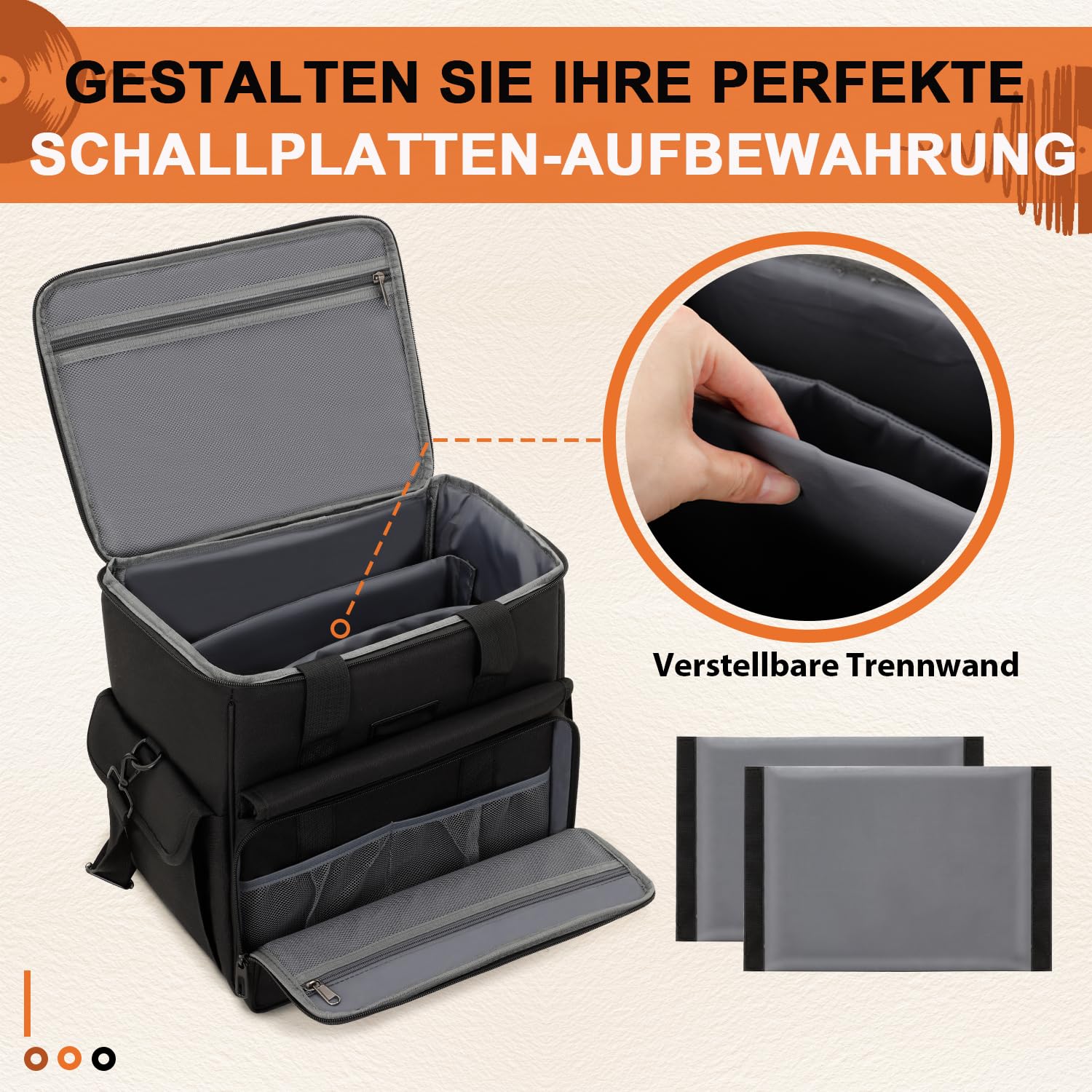 Vinyl Tragetasche für Schallplatten, LP Aufbewahrungstasche für 60 LPs (7/10/12 Zoll), Schallplattenkoffer mit Trennwänden, Wasserabweisend, Tragetasche für DJs & Sammler