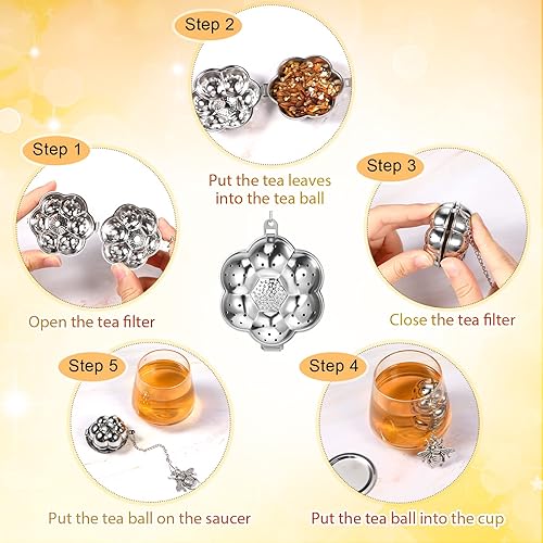 Miniatura 4 de Cunhill Juego de 4 infusores de té para té suelto de acero inoxidable, lindos coladores de té, filtros más empinados para té con colgantes de piedra
